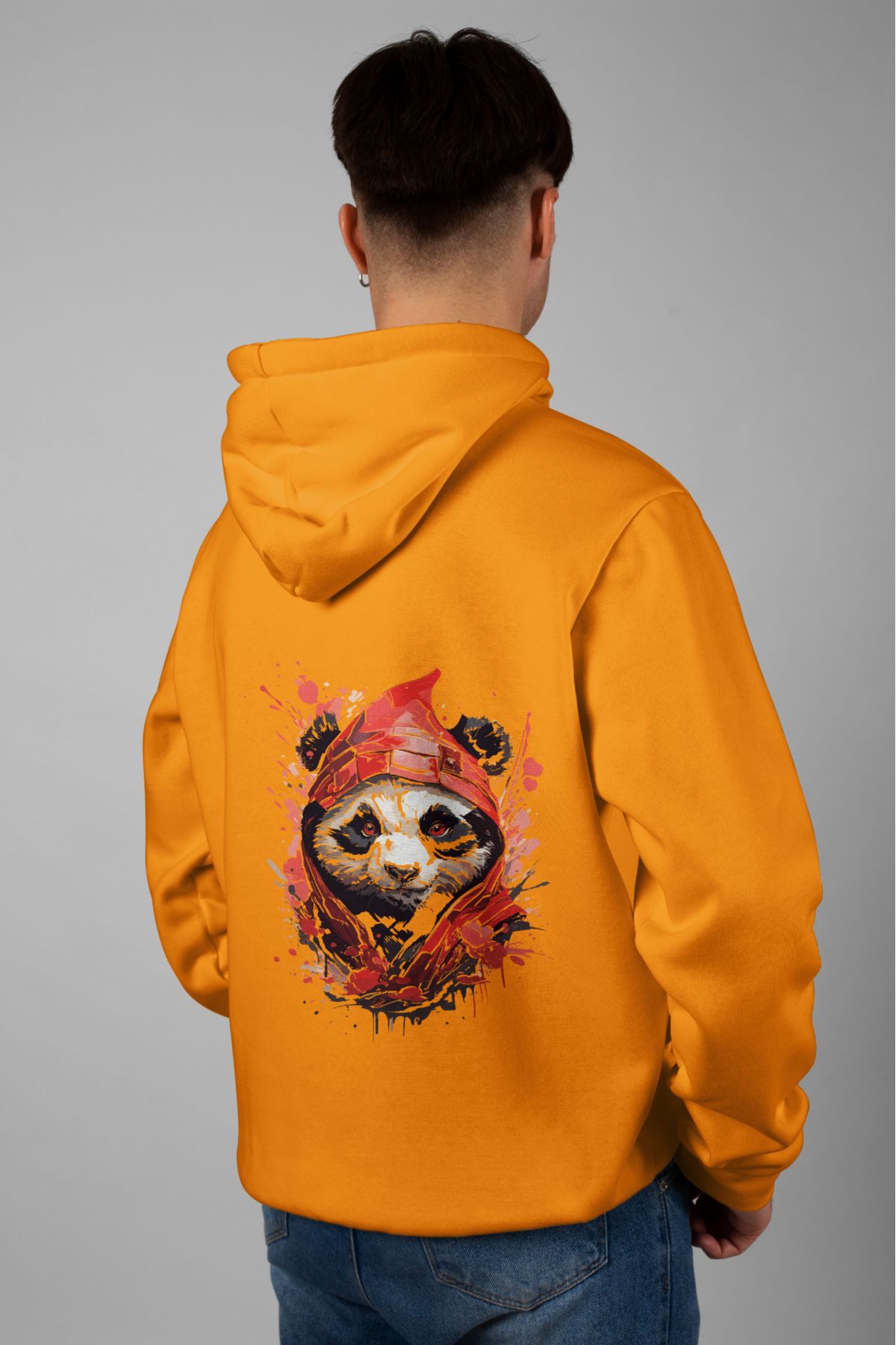 Zestia Unisex Hoodie, Panda Sırt Baskılı, Regular,%100 Pamuk, Turuncu Renk Kapşonlu No: 0021