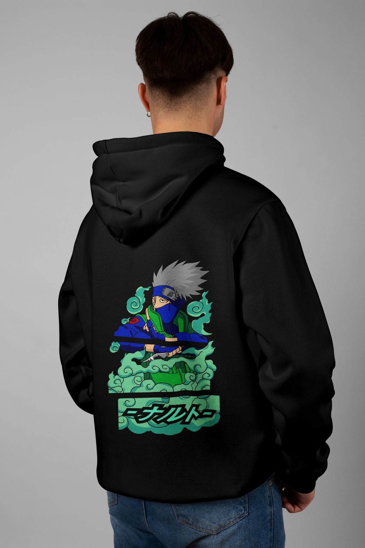 Zestia Unisex Hoodie, Kakashi Sırt Baskılı, Regular,%100 Pamuk, Siyah Renk Kapşonlu No: 0136