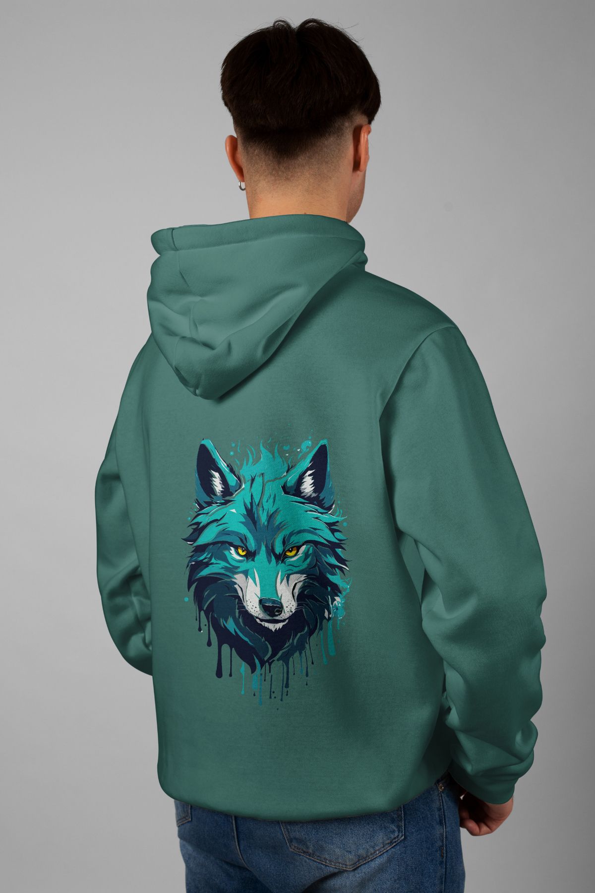 Zestia Unisex Hoodie, Kurt Sırt Baskılı, Regular,%100 Pamuk, Yeşil Renk Kapşonlu No: 0034