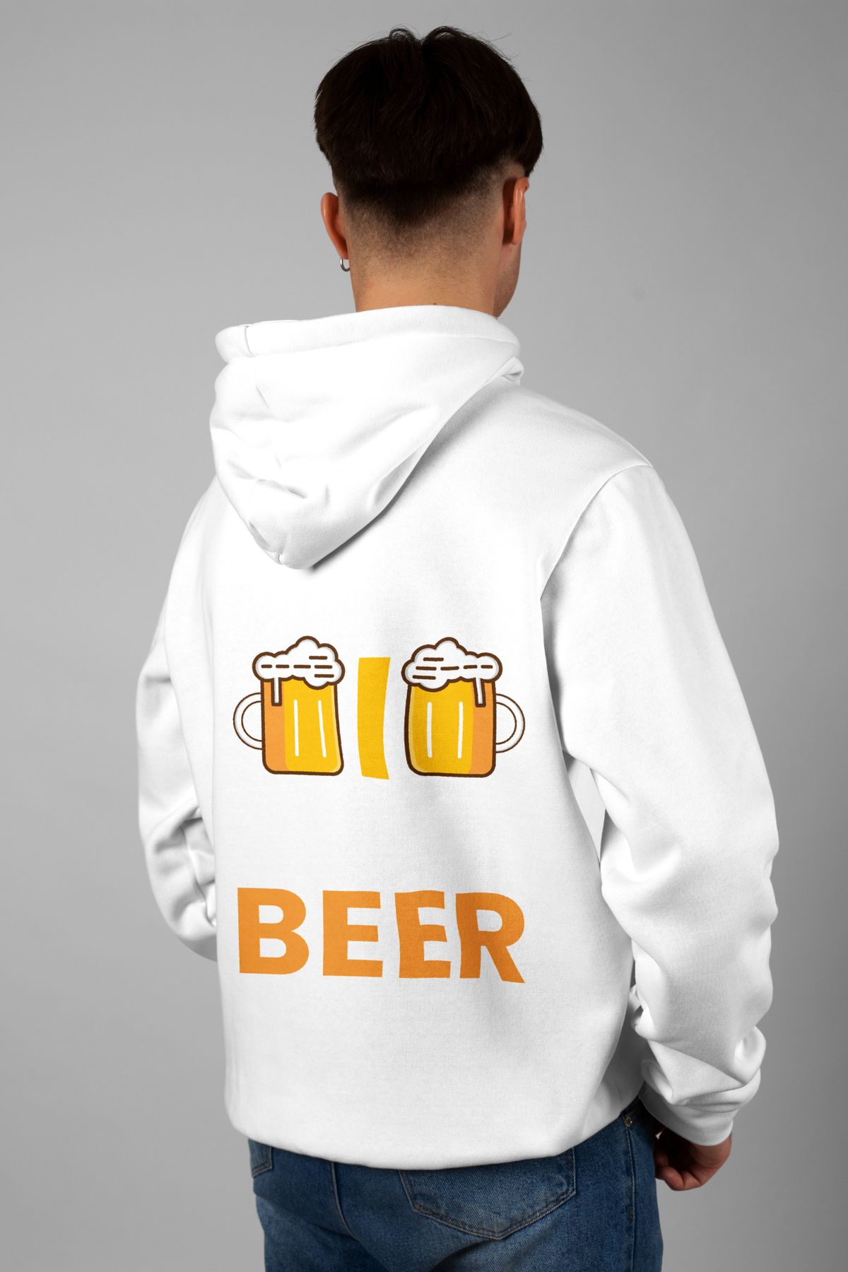 Zestia Unisex Hoodie, I Need Beer Sırt Baskılı, Regular,%100 Pamuk, Beyaz Renk Kapşonlu No: 0223