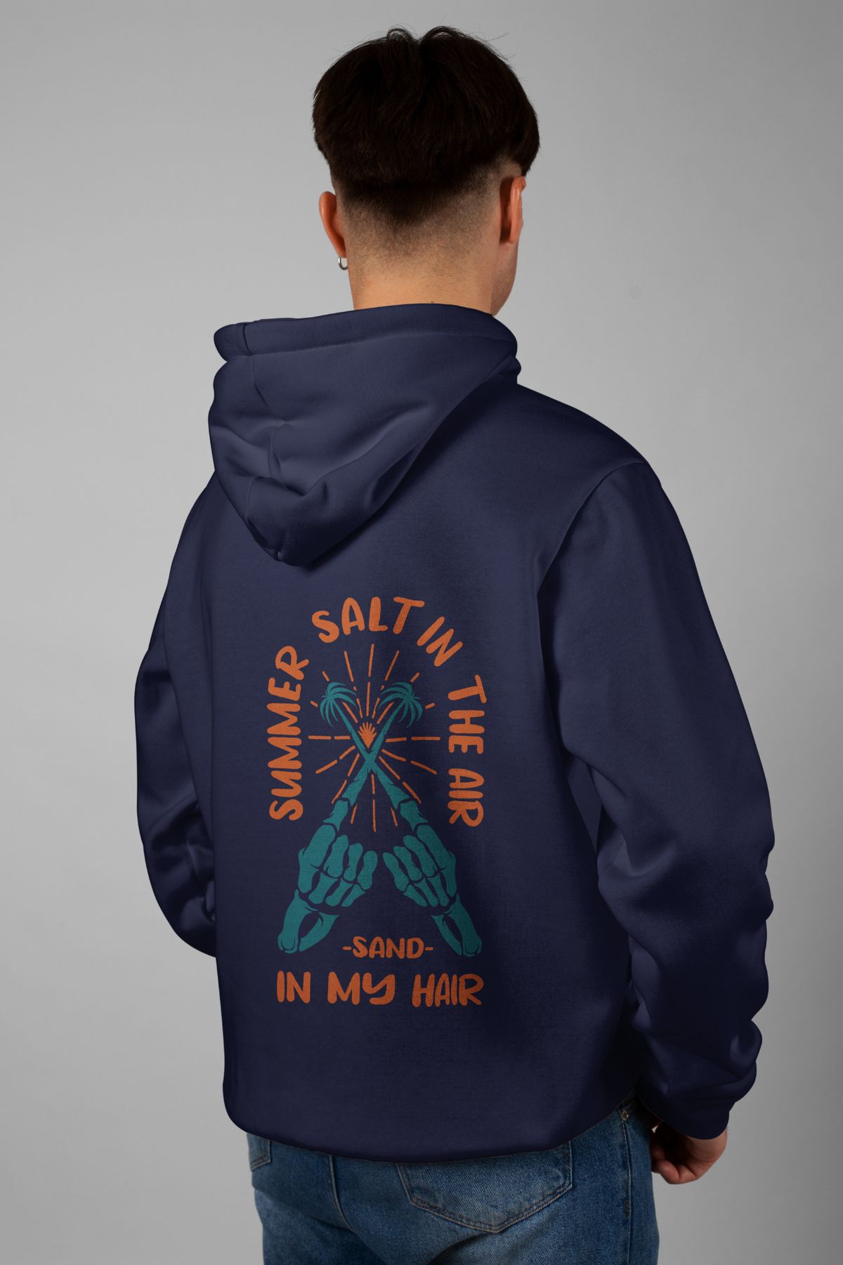 Zestia Unisex Hoodie, Summer Salt Sırt Baskılı, Regular,%100 Pamuk, Lacivert Renk Kapşonlu No: 0286