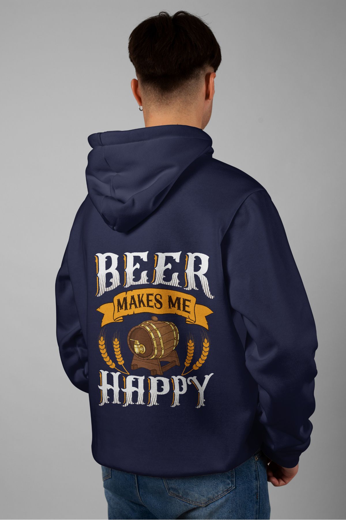 Zestia Unisex Hoodie, Beer Makes Me Sırt Baskılı, Regular,%100 Pamuk, Lacivert Renk Kapşonlu No: 0238