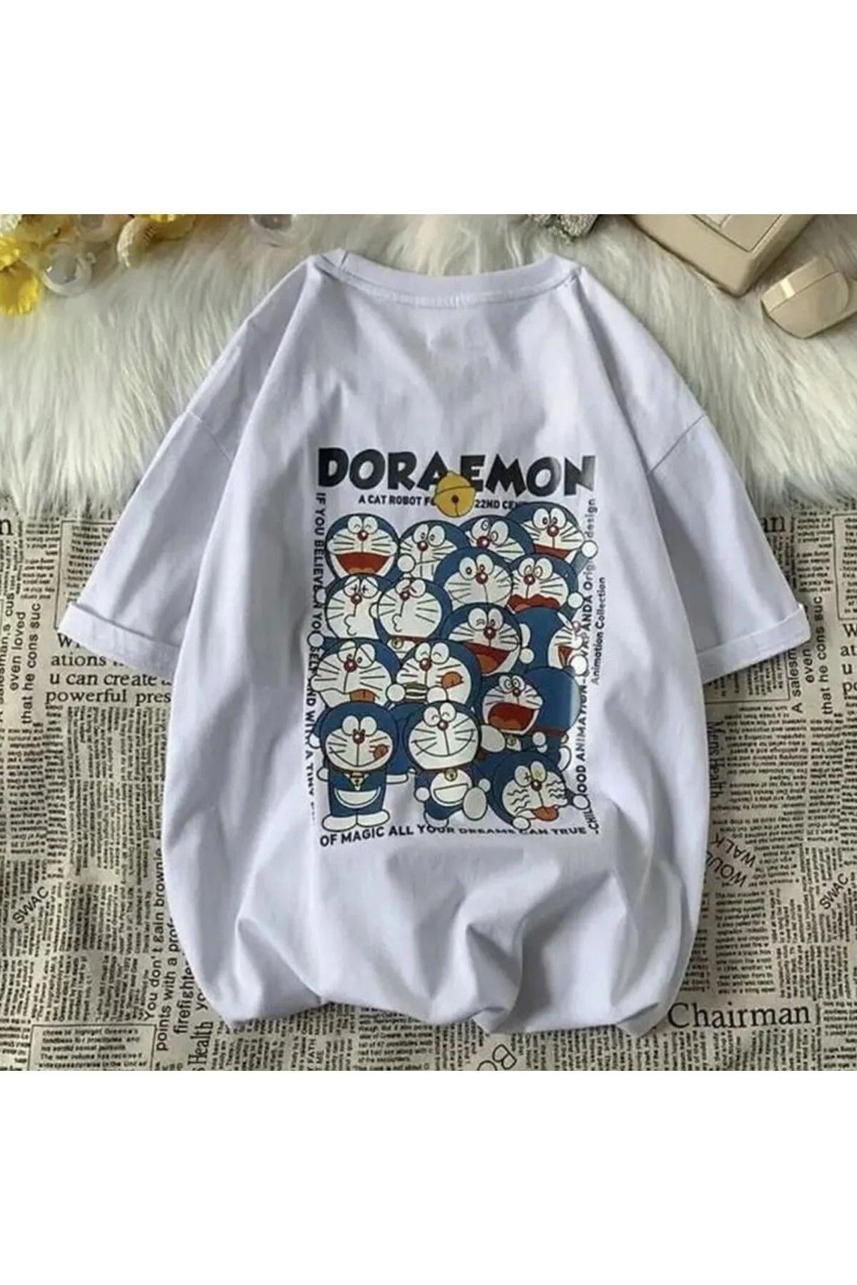 DEEFWEAR Beyaz Anime Doraemon - All Your Dream (Unisex) T-Shirt