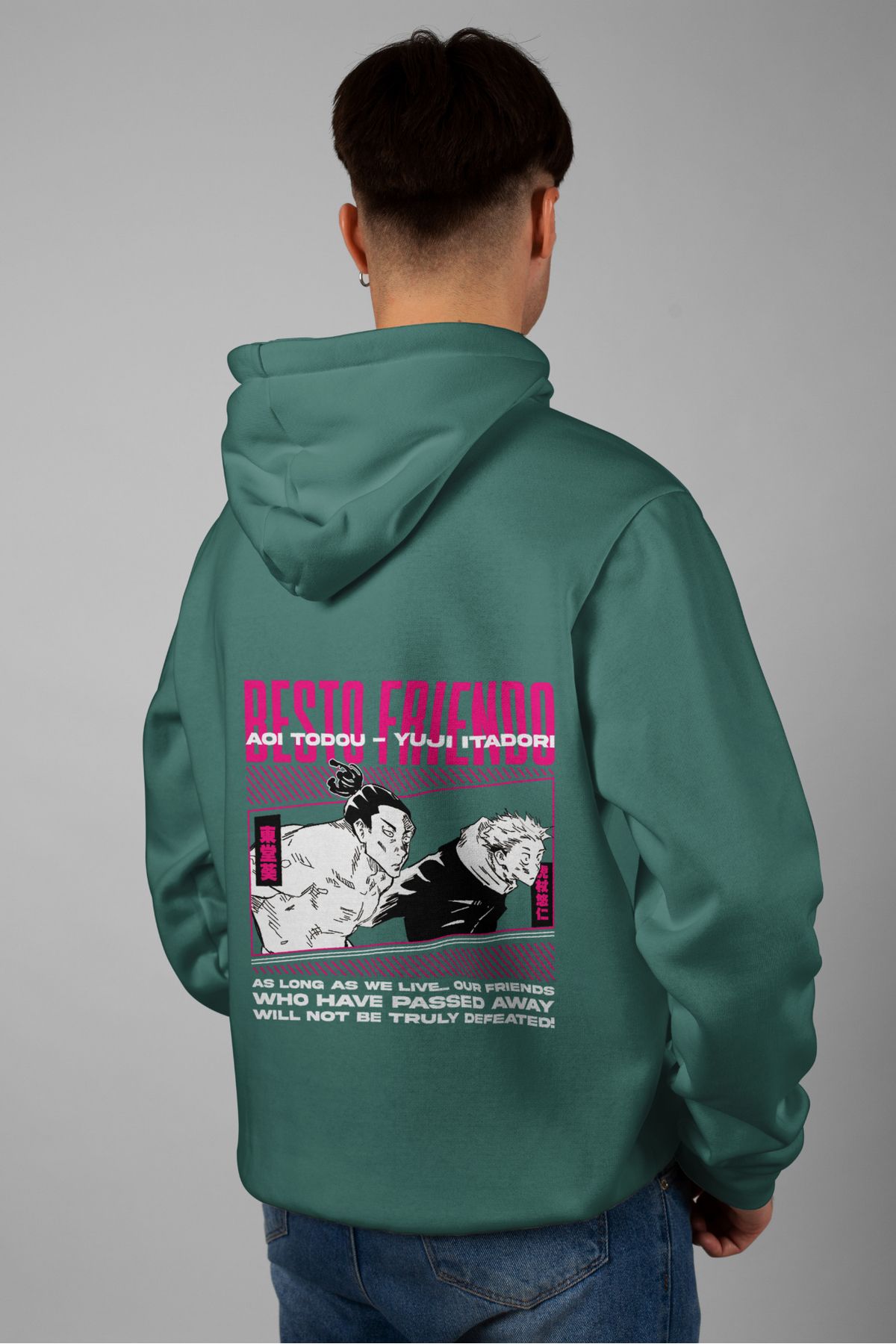 Zestia Unisex Hoodie, Yuji Itadori Sırt Baskılı, Regular,%100 Pamuk, Yeşil Renk Kapşonlu No: 0160