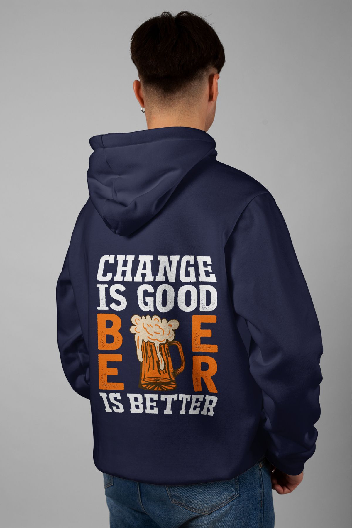 Zestia Unisex Hoodie, Change is Good Sırt Baskılı, Regular,%100 Pamuk, Lacivert Renk Kapşonlu No: 0239