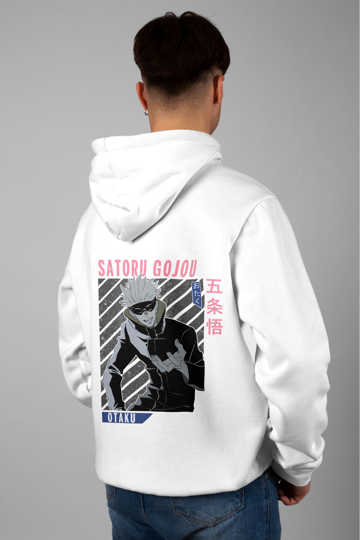 Zestia Unisex Hoodie, Satoru Gojou Sırt Baskılı, Regular,%100 Pamuk, Beyaz Renk Kapşonlu No: 0161