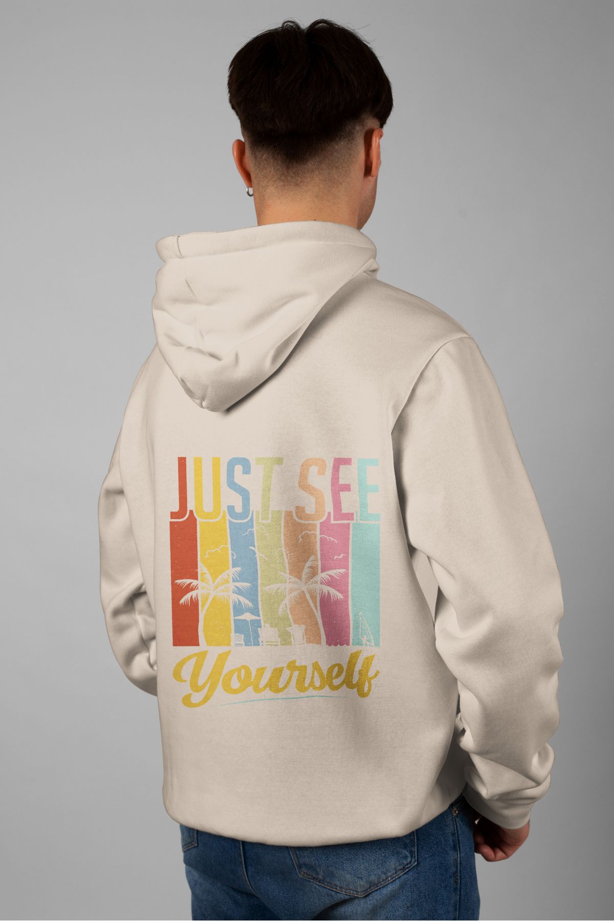 Zestia Unisex Hoodie, Just Sea Yourself Sırt Baskılı, Regular,%100 Pamuk, Krem Renk Kapşonlu No: 0270