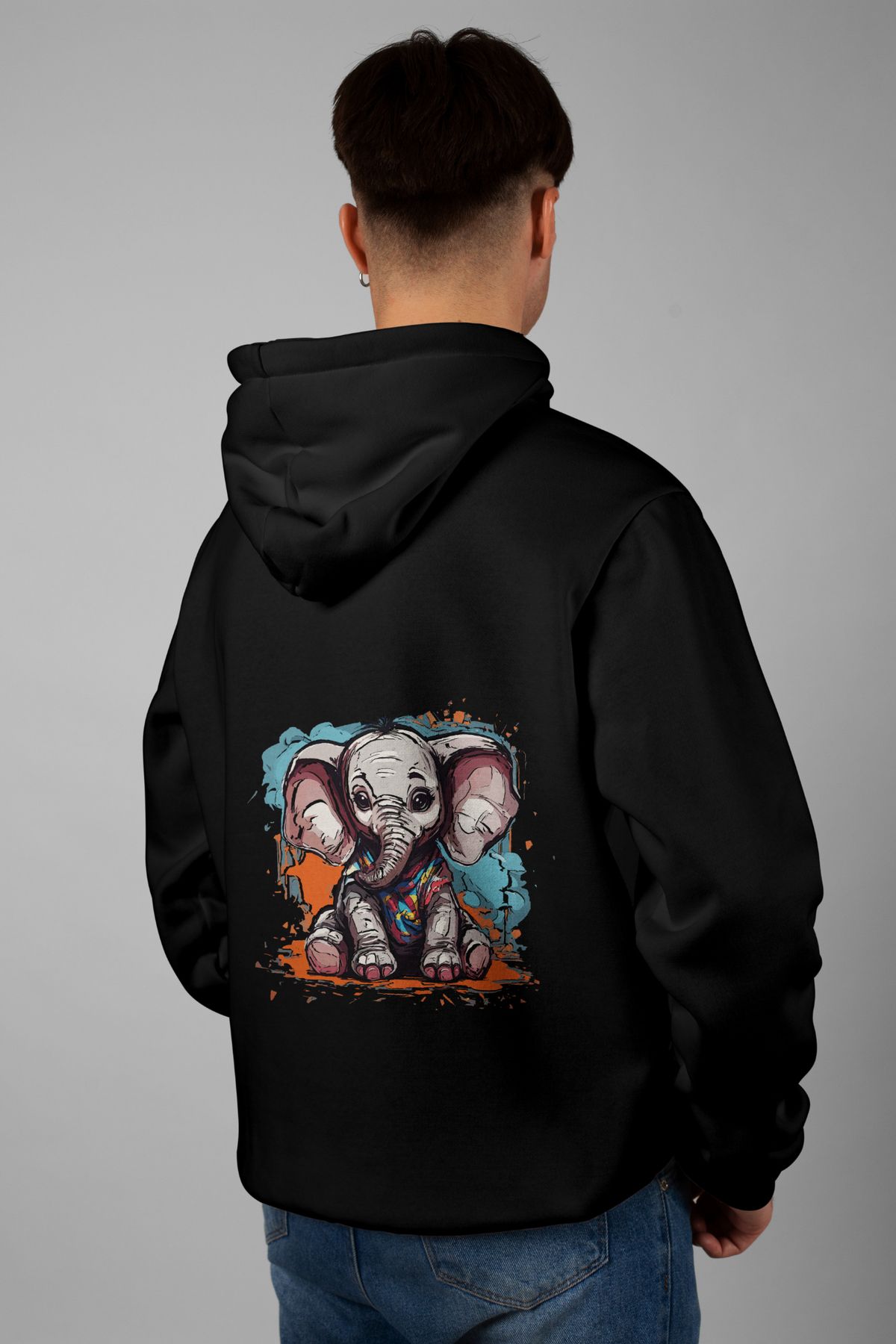 Zestia Unisex Hoodie, Fil Sırt Baskılı, Regular,%100 Pamuk, Siyah Renk Kapşonlu No: 0009