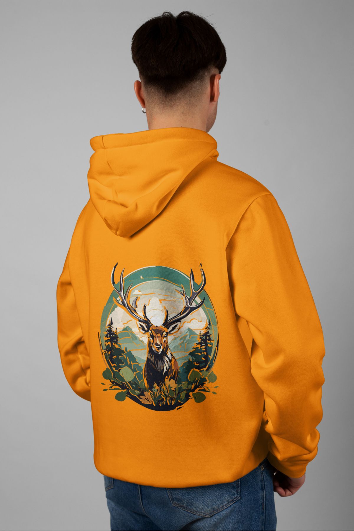 Zestia Unisex Hoodie, Geyik Sırt Baskılı, Regular,%100 Pamuk, Turuncu Renk Kapşonlu No: 0020