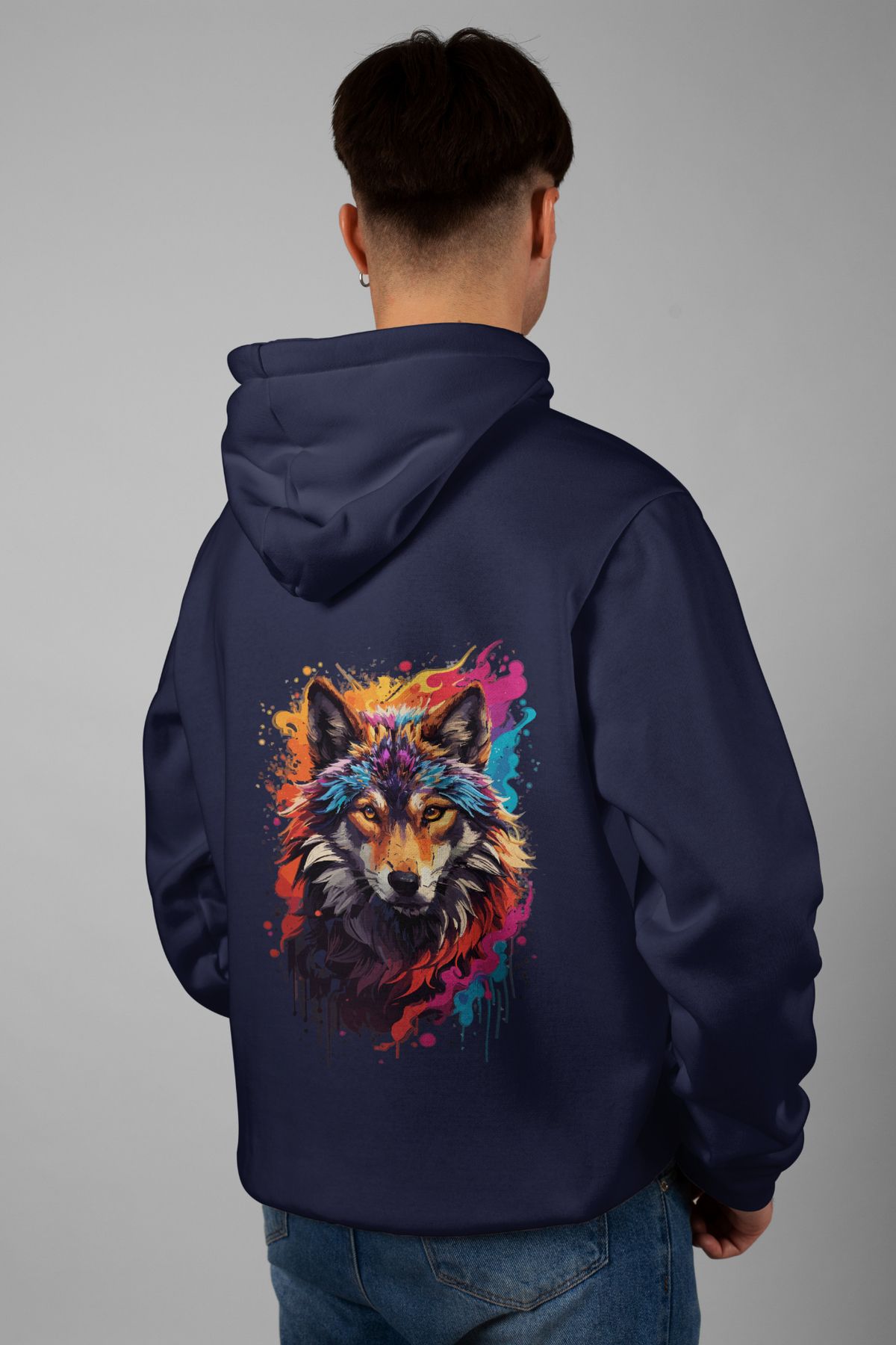 Zestia Unisex Hoodie, Kurt Sırt Baskılı, Regular,%100 Pamuk, Lacivert Renk Kapşonlu No: 0057