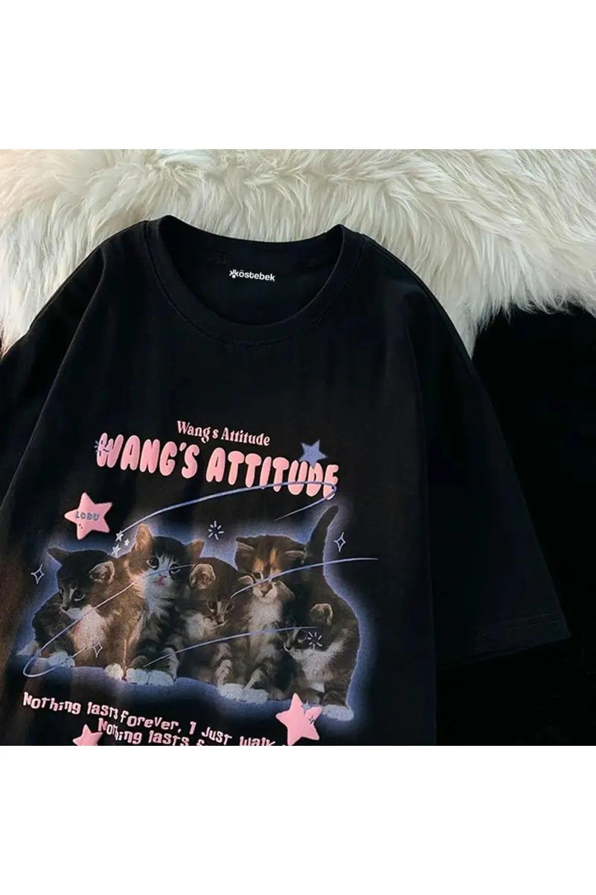 DEEFWEAR Siyah Wang's Attitude Kittens (UNİSEX) T-shirt