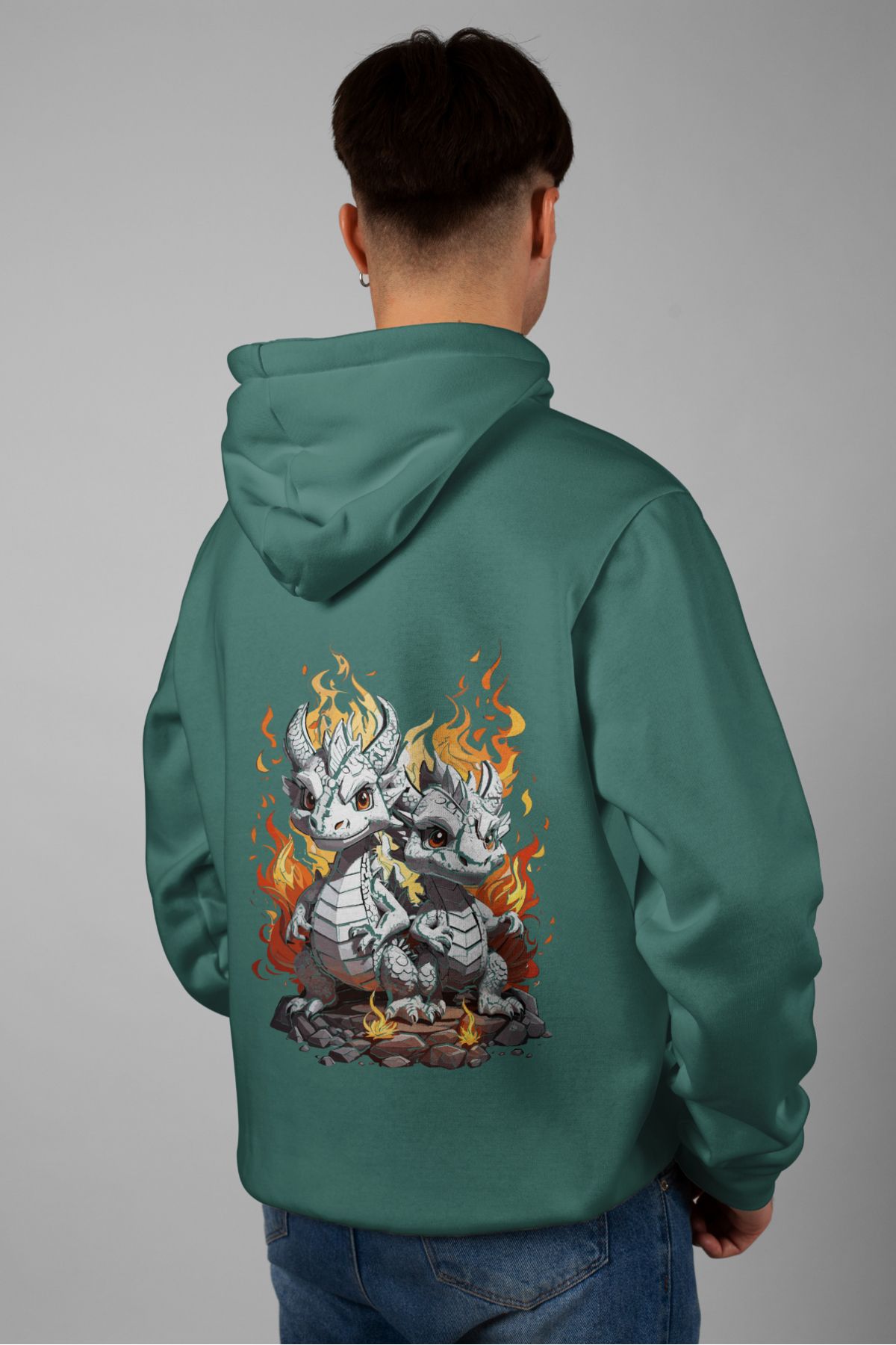 Zestia Unisex Hoodie, Yavru Dinazorlar Sırt Baskılı, Regular,%100 Pamuk, Yeşil Renk Kapşonlu No: 0062