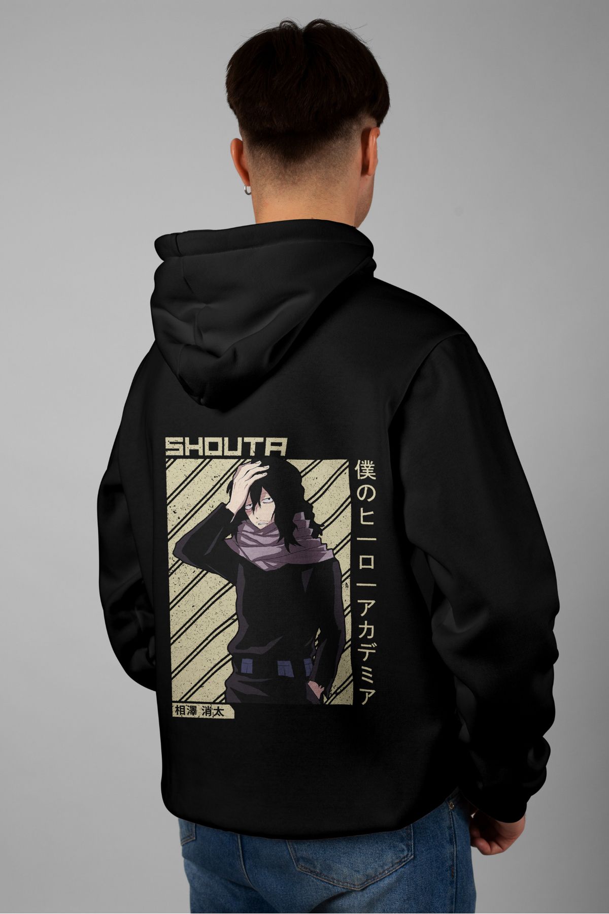 Zestia Unisex Hoodie, Shota Aizawa Sırt Baskılı, Regular,%100 Pamuk, Siyah Renk Kapşonlu No: 0167