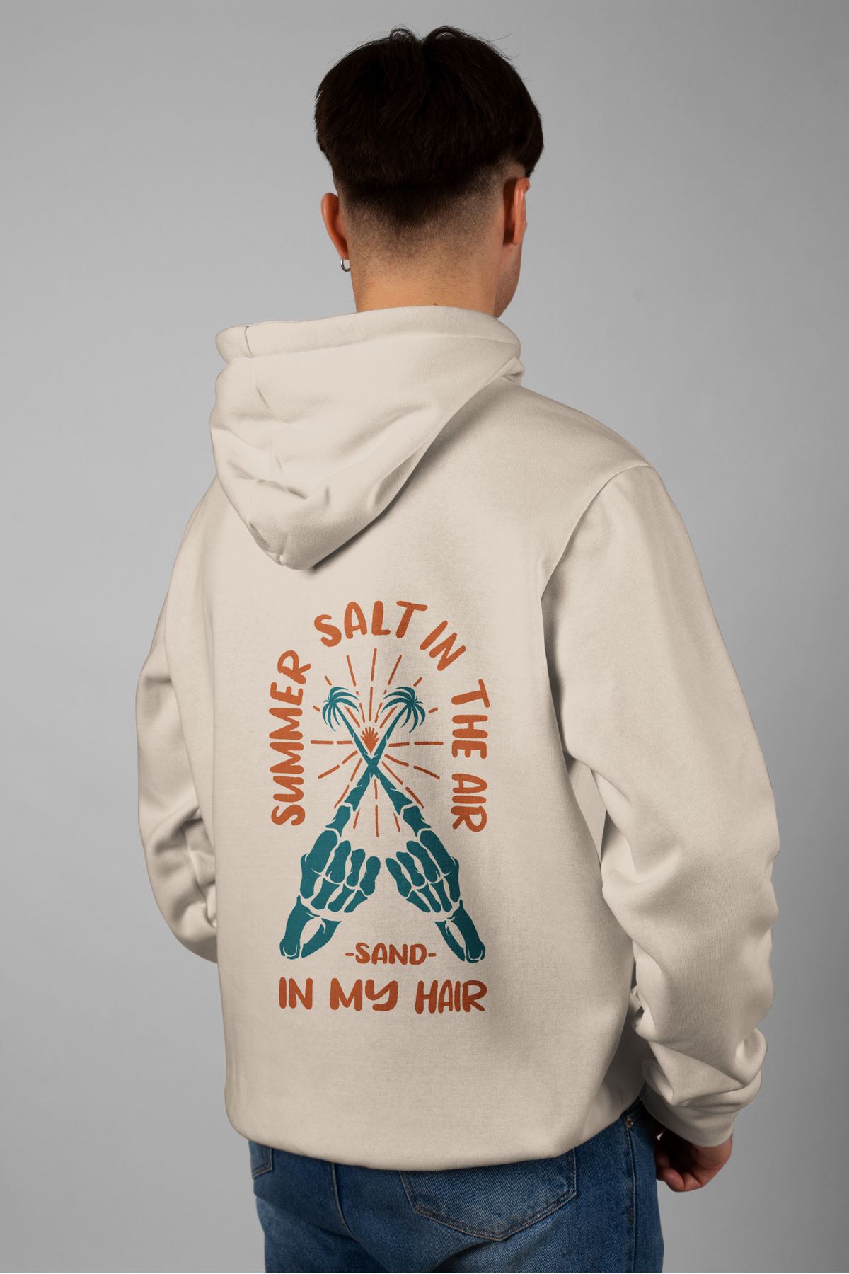 Zestia Unisex Hoodie, Summer Salt Sırt Baskılı, Regular,%100 Pamuk, Krem Renk Kapşonlu No: 0286