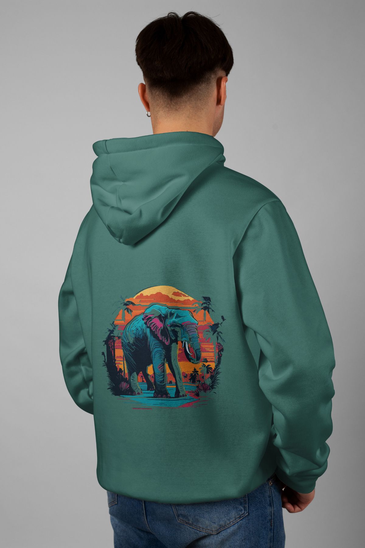 Zestia Unisex Hoodie, Fil Sırt Baskılı, Regular,%100 Pamuk, Yeşil Renk Kapşonlu No: 0085