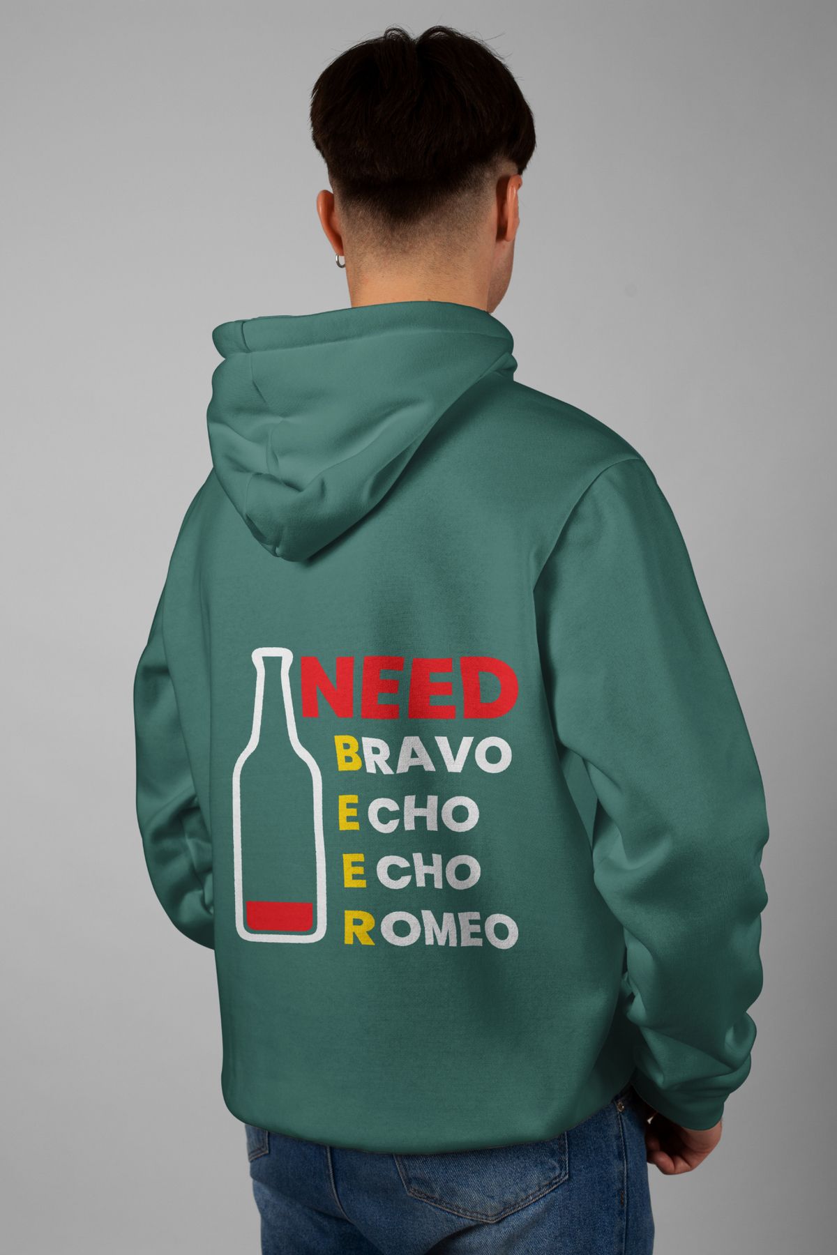 Zestia Unisex Hoodie, Need Beer Sırt Baskılı, Regular,%100 Pamuk, Yeşil Renk Kapşonlu No: 0221