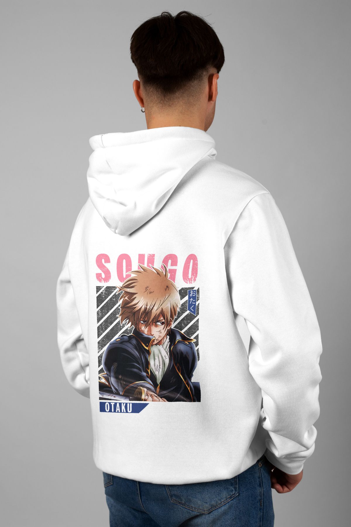 Zestia Unisex Hoodie, Sougo Okita Sırt Baskılı, Regular,%100 Pamuk, Beyaz Renk Kapşonlu No: 0131