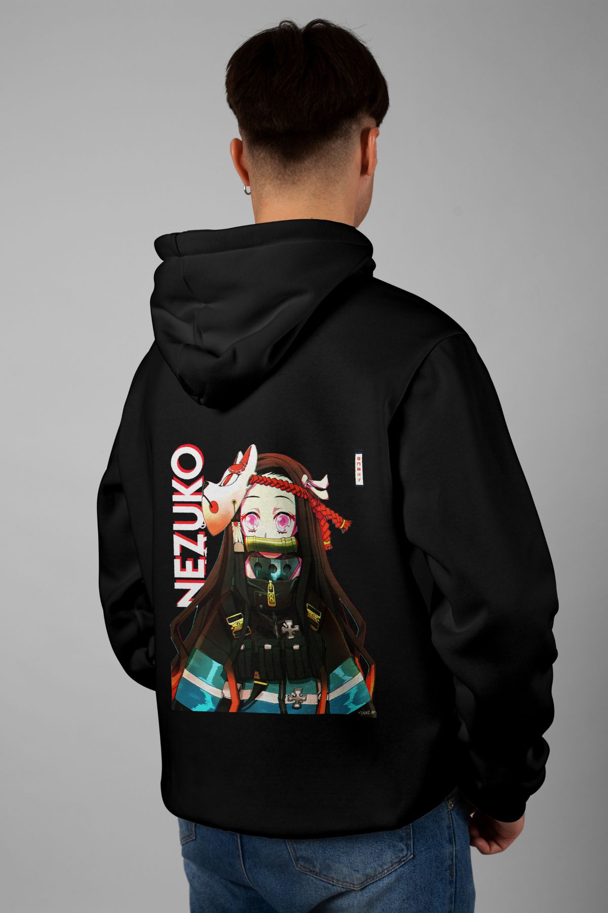 Zestia Unisex Hoodie, Nezuko Sırt Baskılı, Regular,%100 Pamuk, Siyah Renk Kapşonlu No: 0113