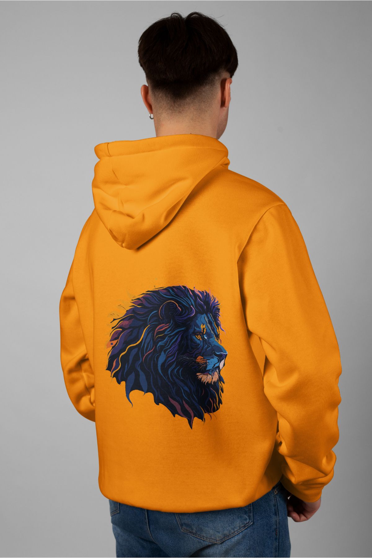 Zestia Unisex Hoodie, Aslan Sırt Baskılı, Regular,%100 Pamuk, Turuncu Renk Kapşonlu No: 0026