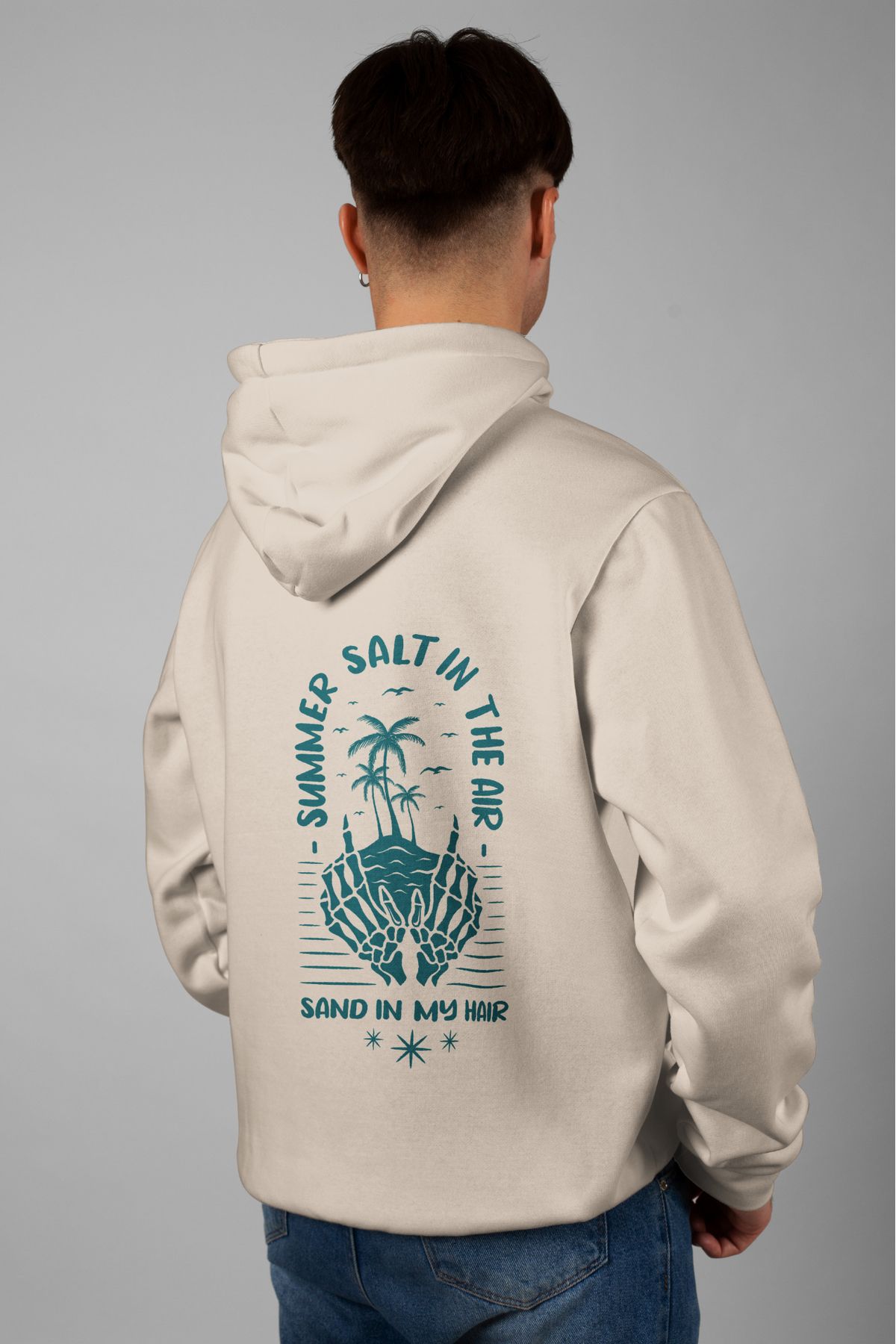 Zestia Unisex Hoodie, Summer Salt Sırt Baskılı, Regular,%100 Pamuk, Krem Renk Kapşonlu No: 0285