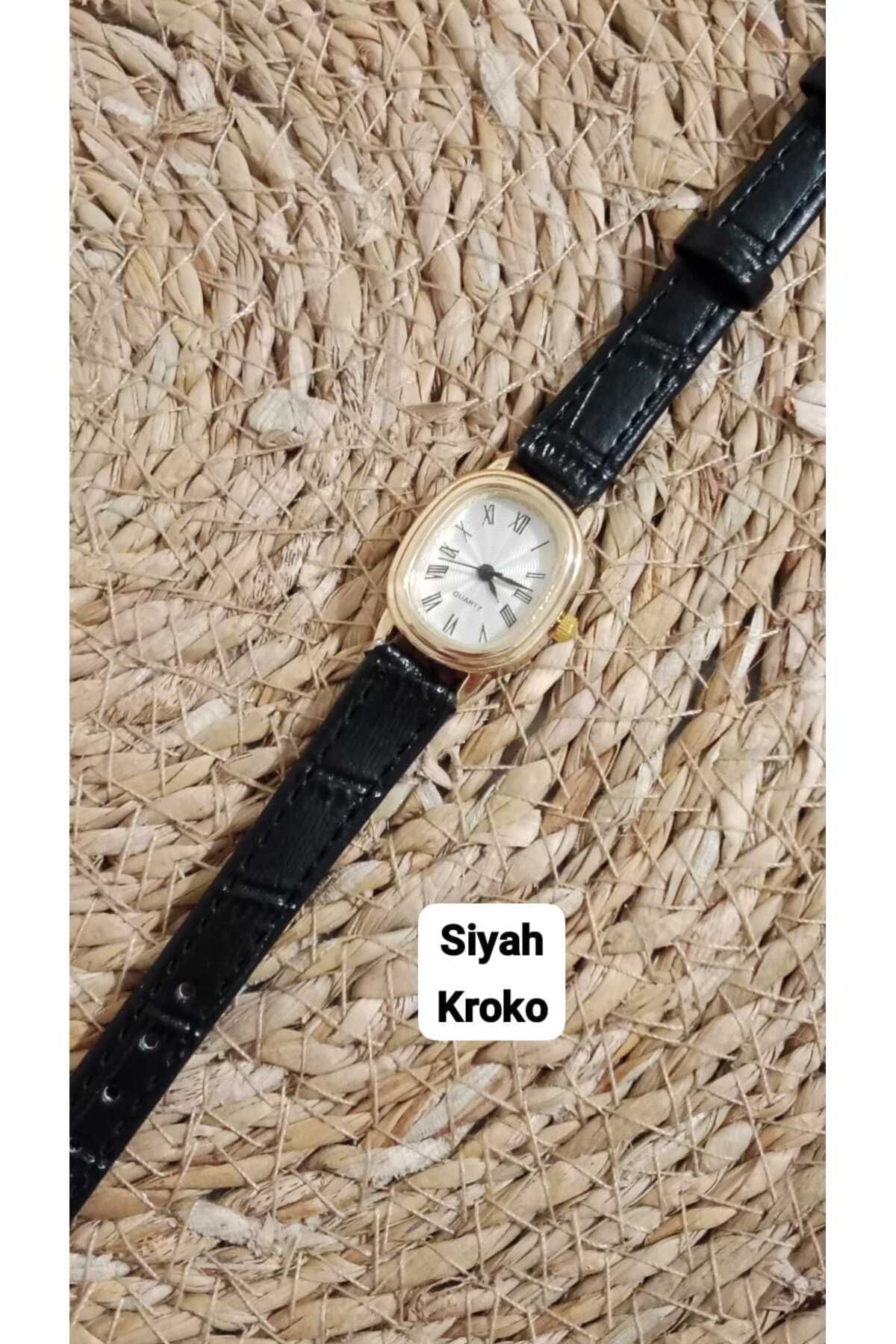 Brality Yeni Moda Kadın Kol Saati ...Retro Minimal...Vintage Model....( Siyah Kroko ) Kordon... 0014