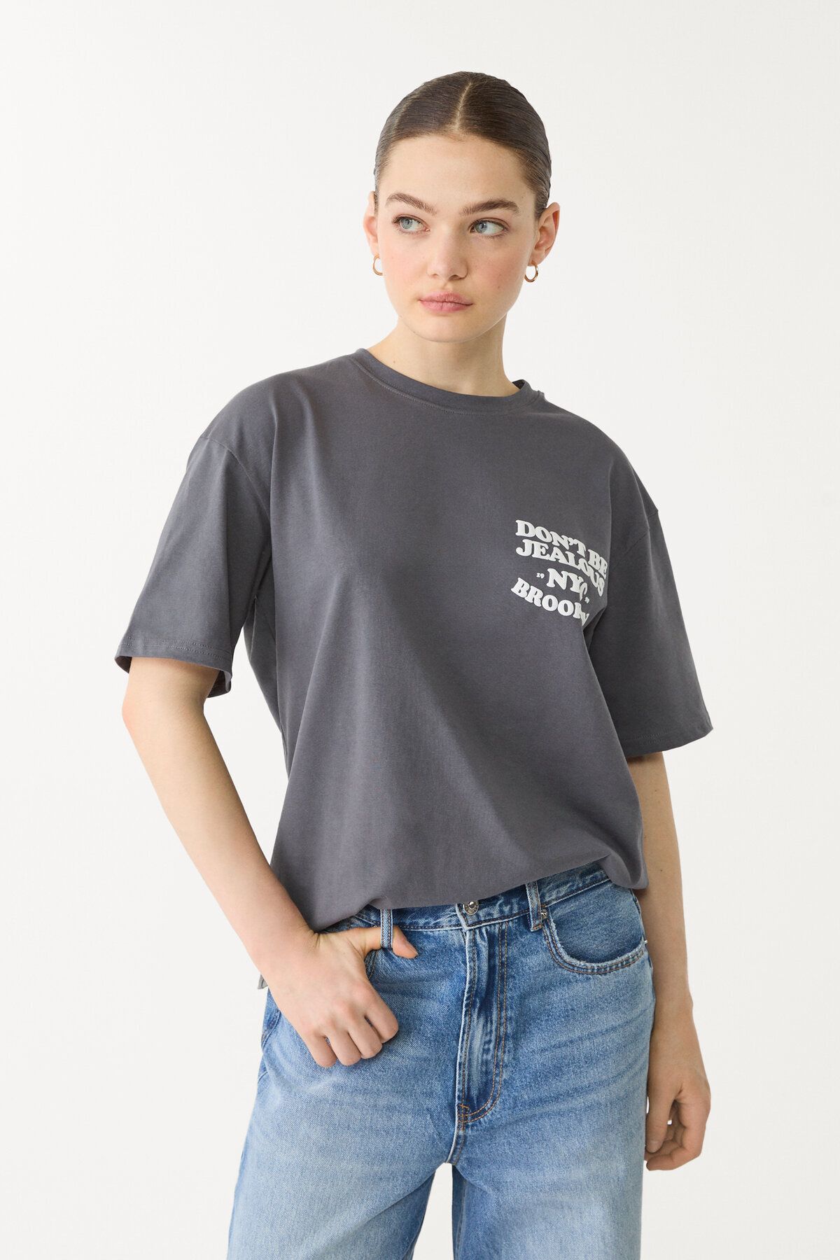 Stradivarius-Oversize heavy cotton printed T-shirt 1