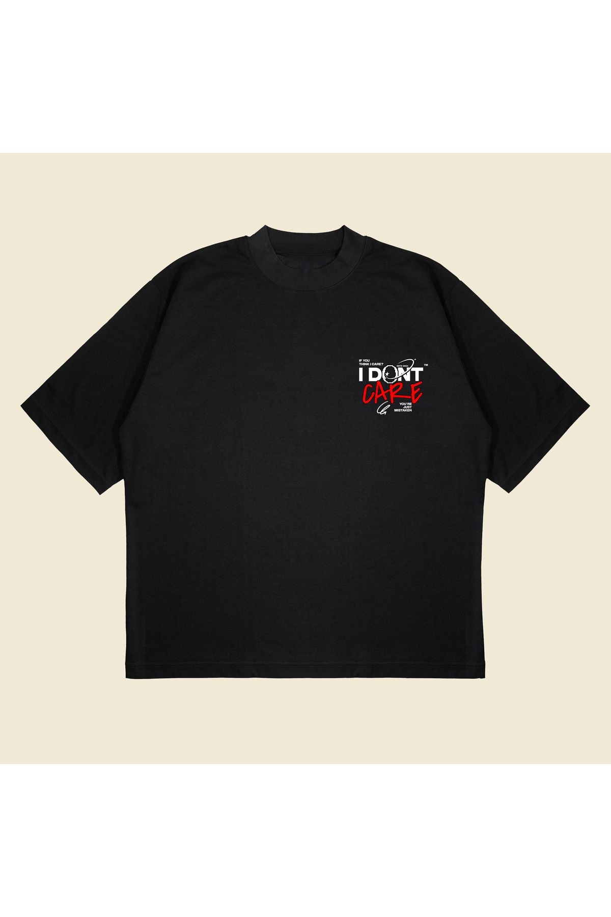 PURE POWER IDontCare Baskılı Oversize Unisex %100 Pamuklu Nefes Alan Kalın Kumaşlı T-shirt