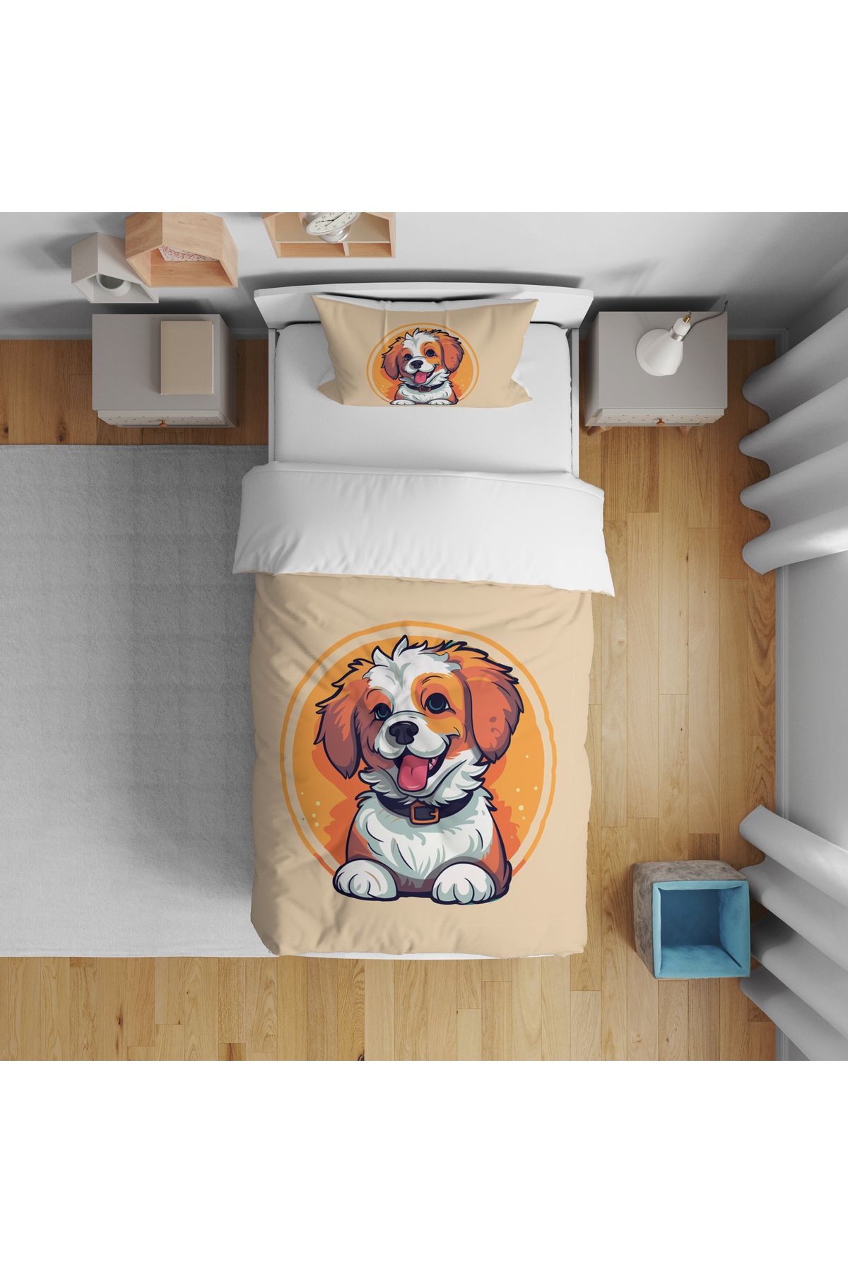 Home Sevimli Köpek 3D Dijital Baskılı Tek Kişilik Çarşafsız Nevresim Takımı