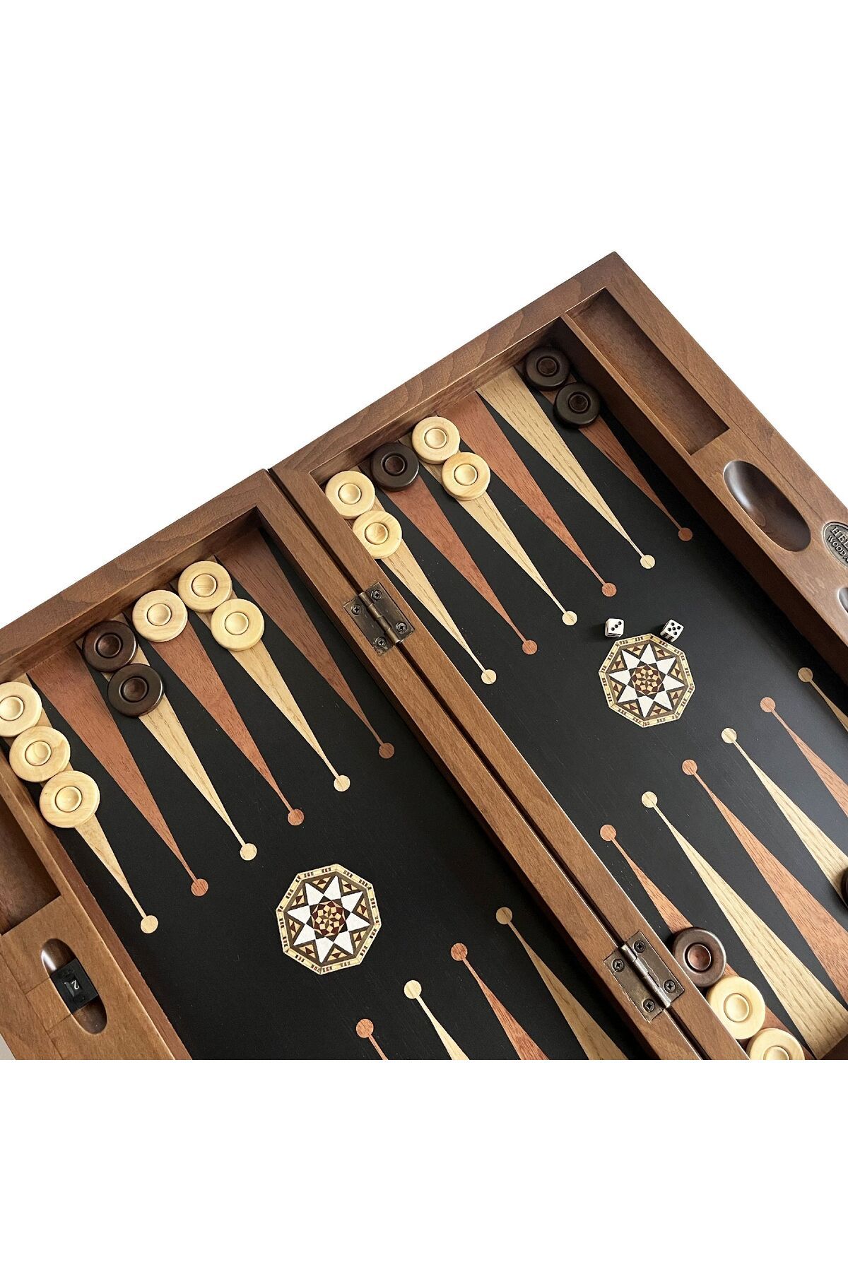 Helena Wood Art-Black Solid Wood - Pure Ash Backgammon with Numerator 6