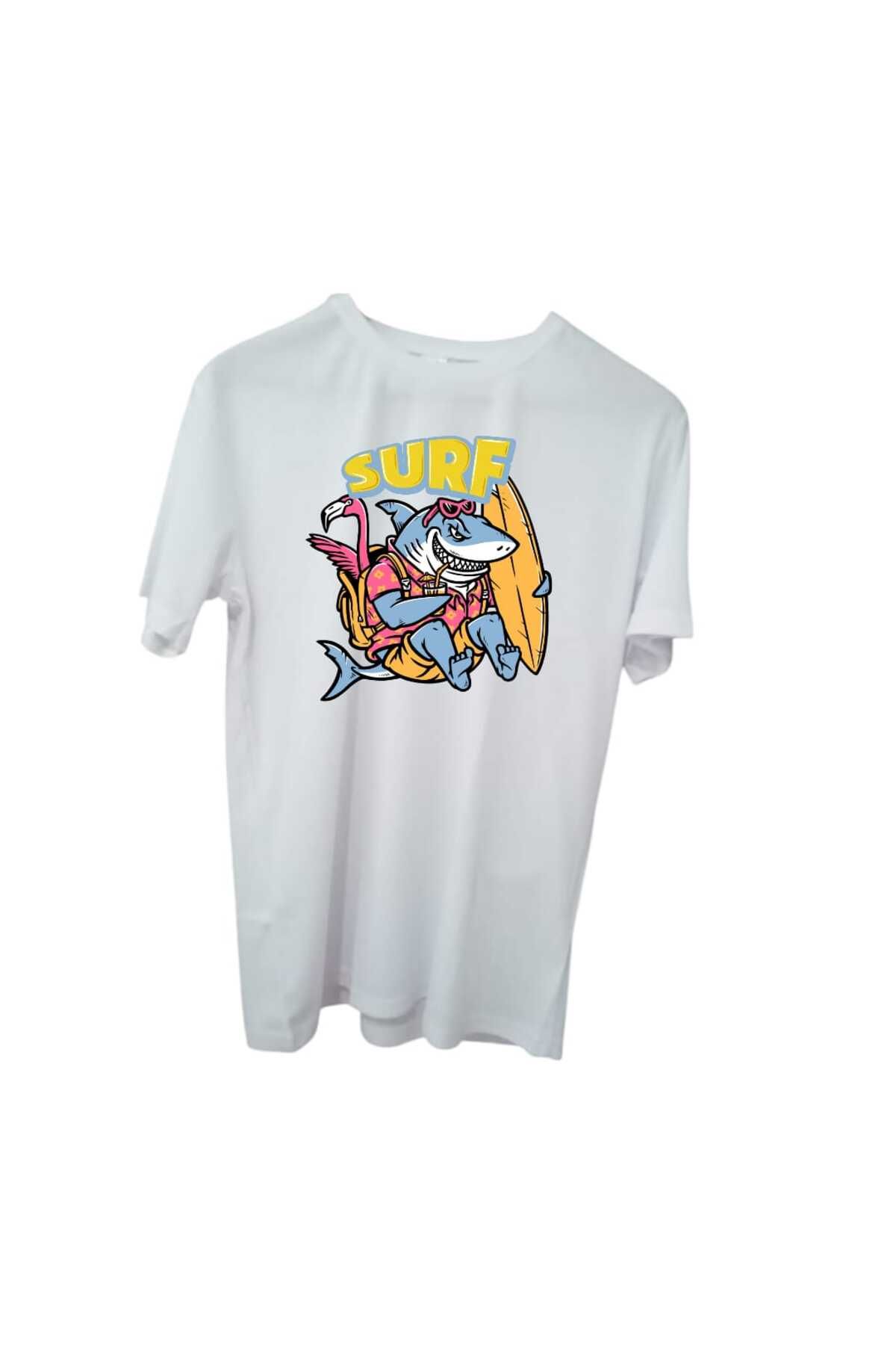 Store Surfçü Köpekbalığı Görselli Kişiye Özel Tasarım Unisex T-Shirt