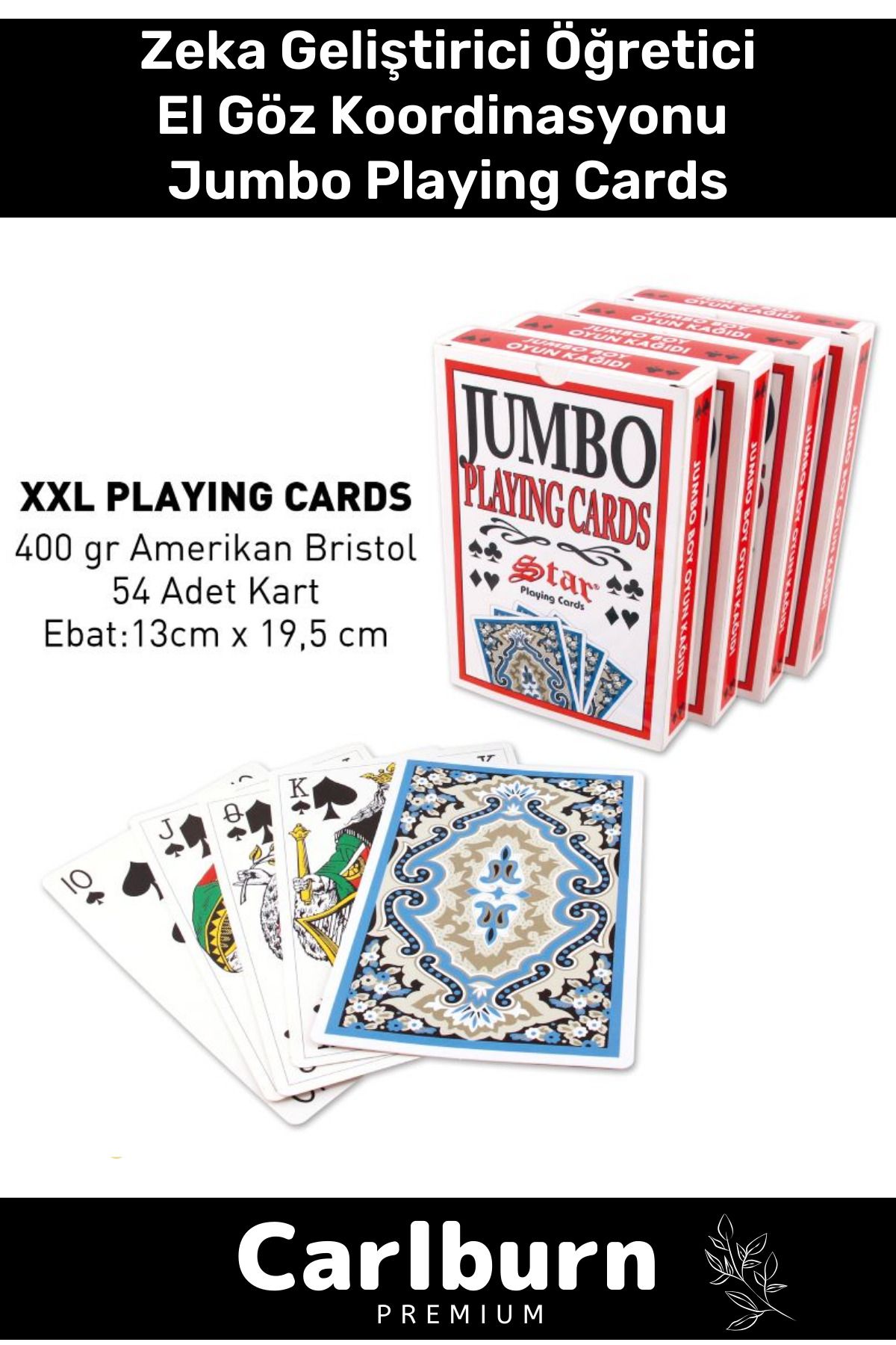 Carlburn Premium Eğitici Zeka Geliştirici Öğretici Eğlence Parti 54'lü Amerikan Bristol Jumbo Playing Cards