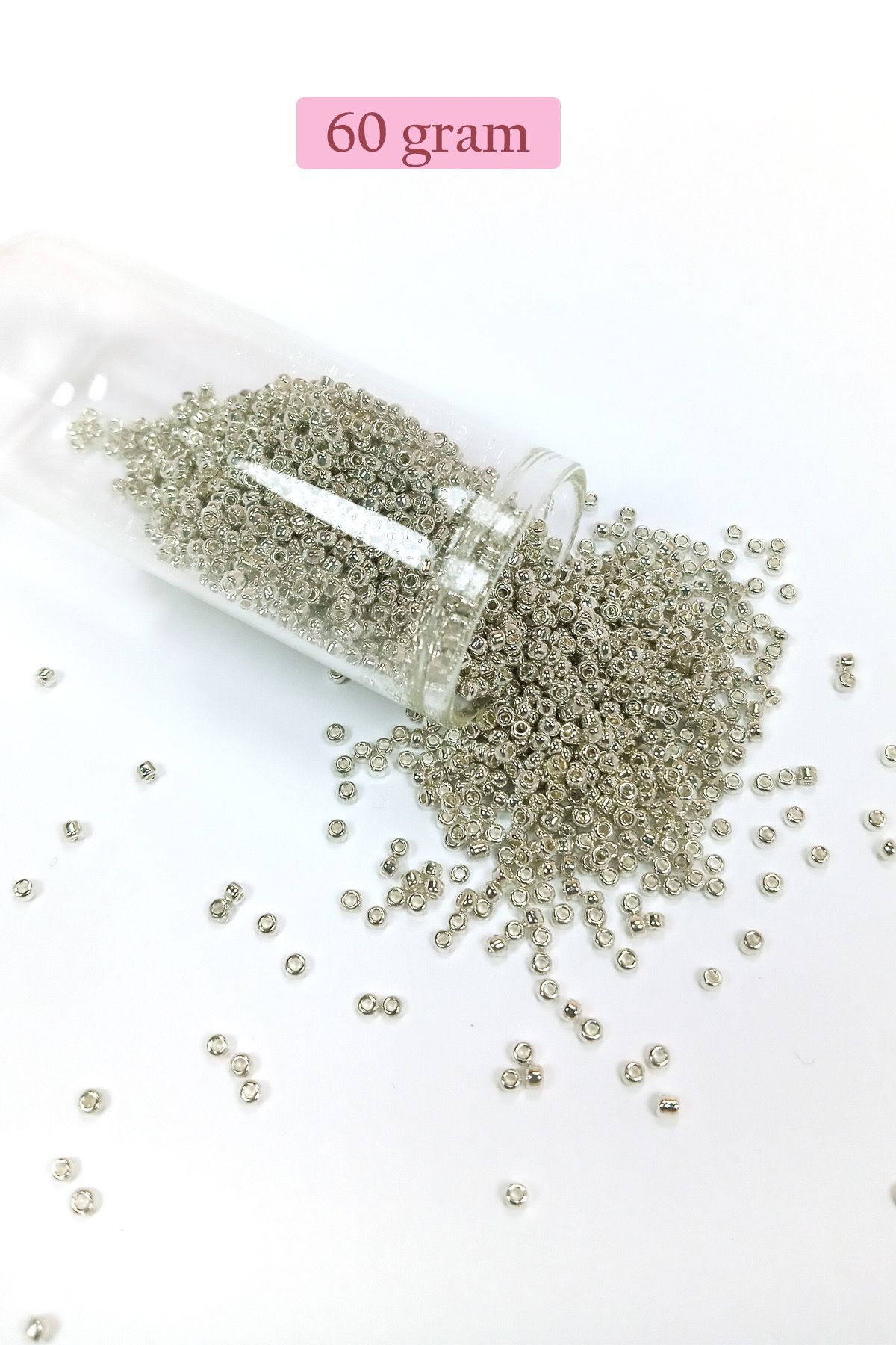 Kapamarka Dökme Cam Kum Boncuk (11/0) 2 mm - 60 Gram - Gümüş - BNC057