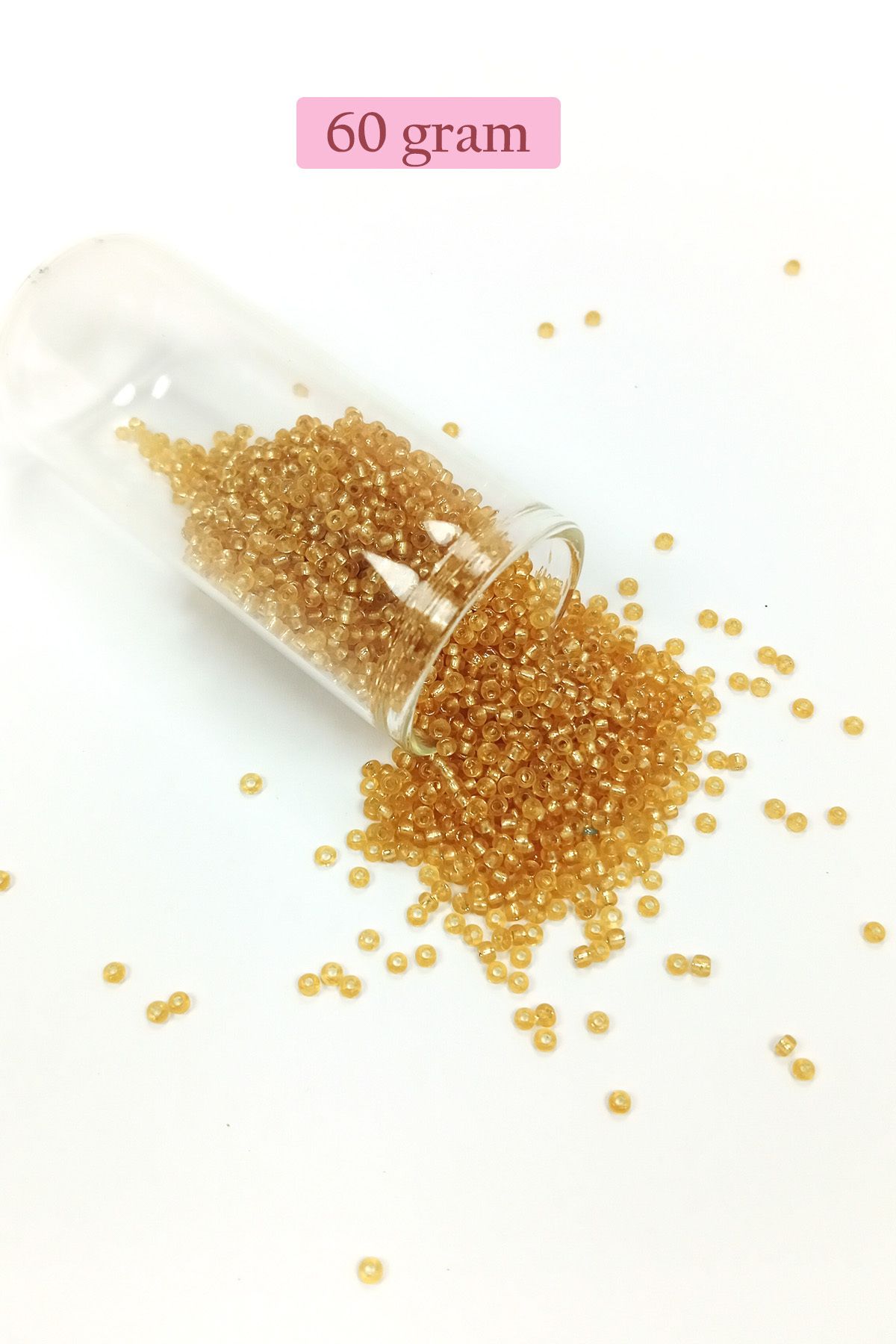 Mu Art Dökme Cam Kum Boncuk (11/0) 2 Mm - 60 Gram - Şeffaf Altın - Bnc062