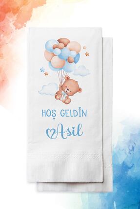nna tasarım 50 Adet Kişiye Özel Isim Baskılı Bebek Mevlidi Peçetesi(P17-50)