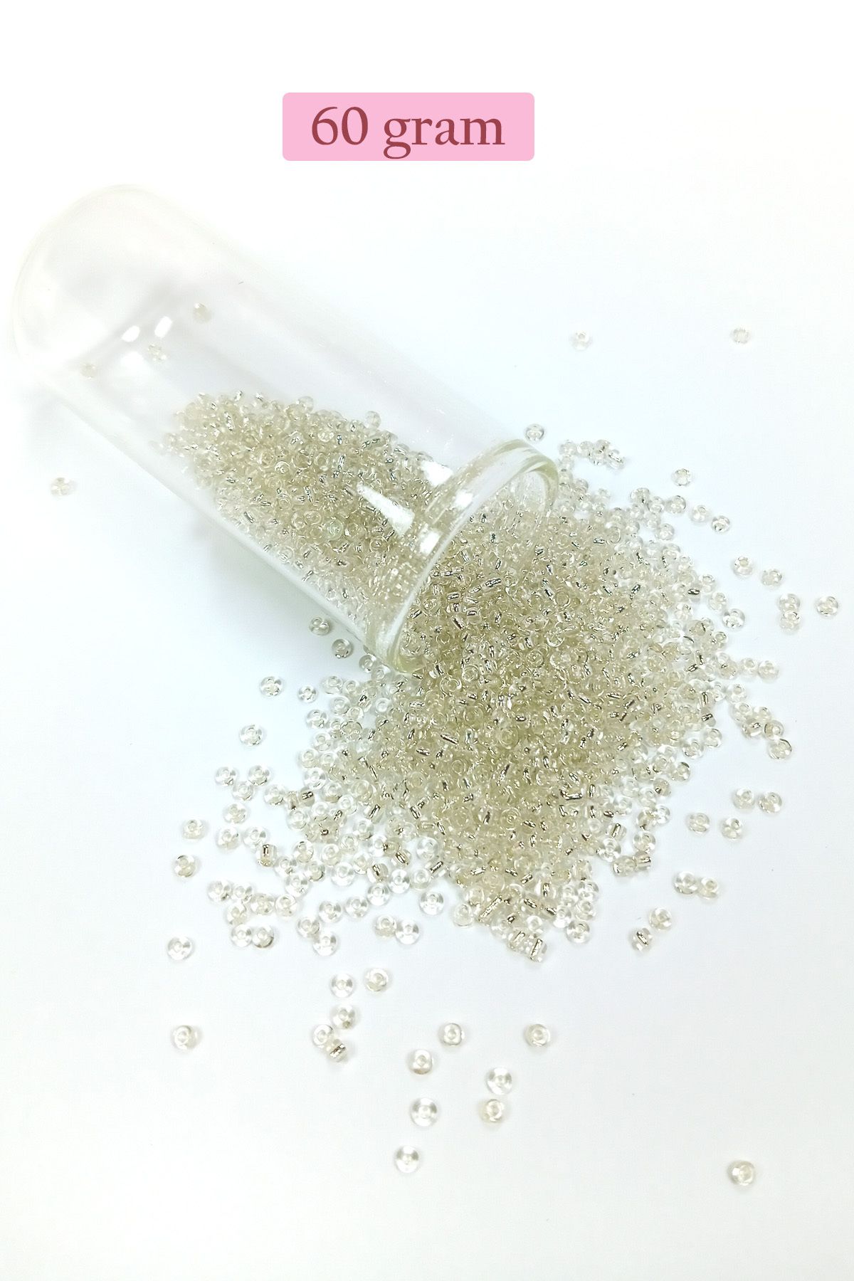 Angoravi Dökme Cam Kum Boncuk (11/0) 2 mm - 60 Gram - Şeffaf Beyaz - BNC053