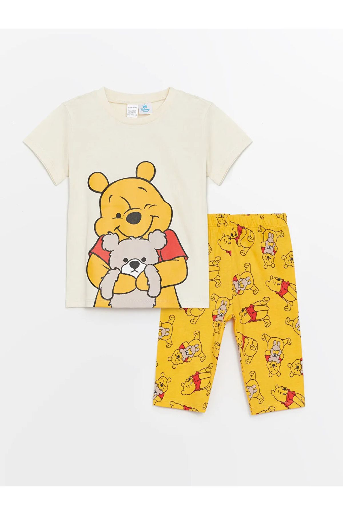 LC Waikiki LCW baby Bej Bisiklet Yaka Kısa Kollu Winnie the Pooh Baskılı Erkek Bebek Pijama Takımı