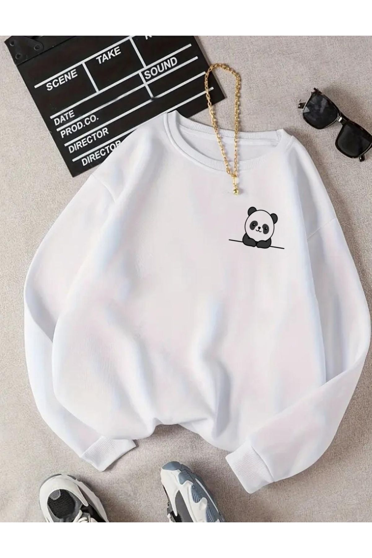 DWN WEAR Panda Baskılı 3 İplik Şardonlu Owersize Sweatshirt