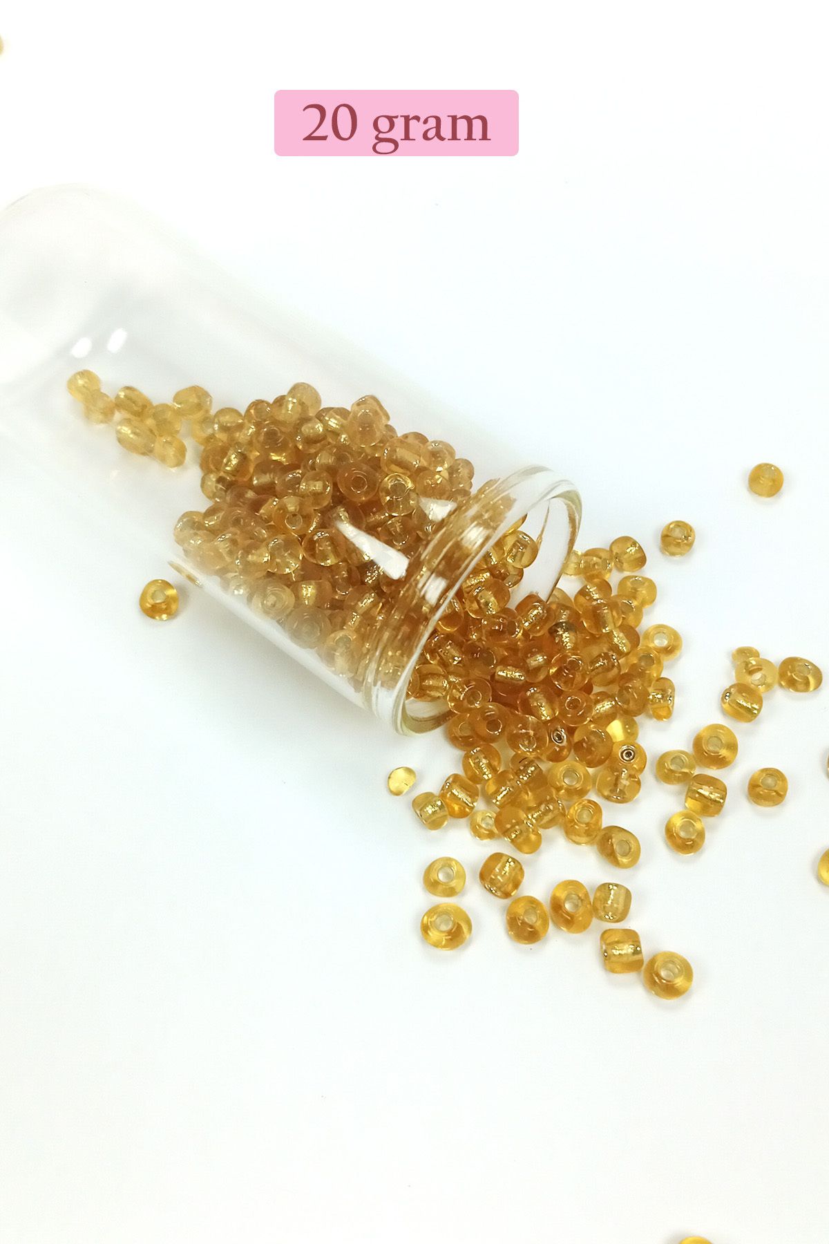 Kapamarka Dökme Cam Kum Boncuk Büyük Boy (6/0) 4 mm - 20 Gram - Şeffaf Bal - BNC083