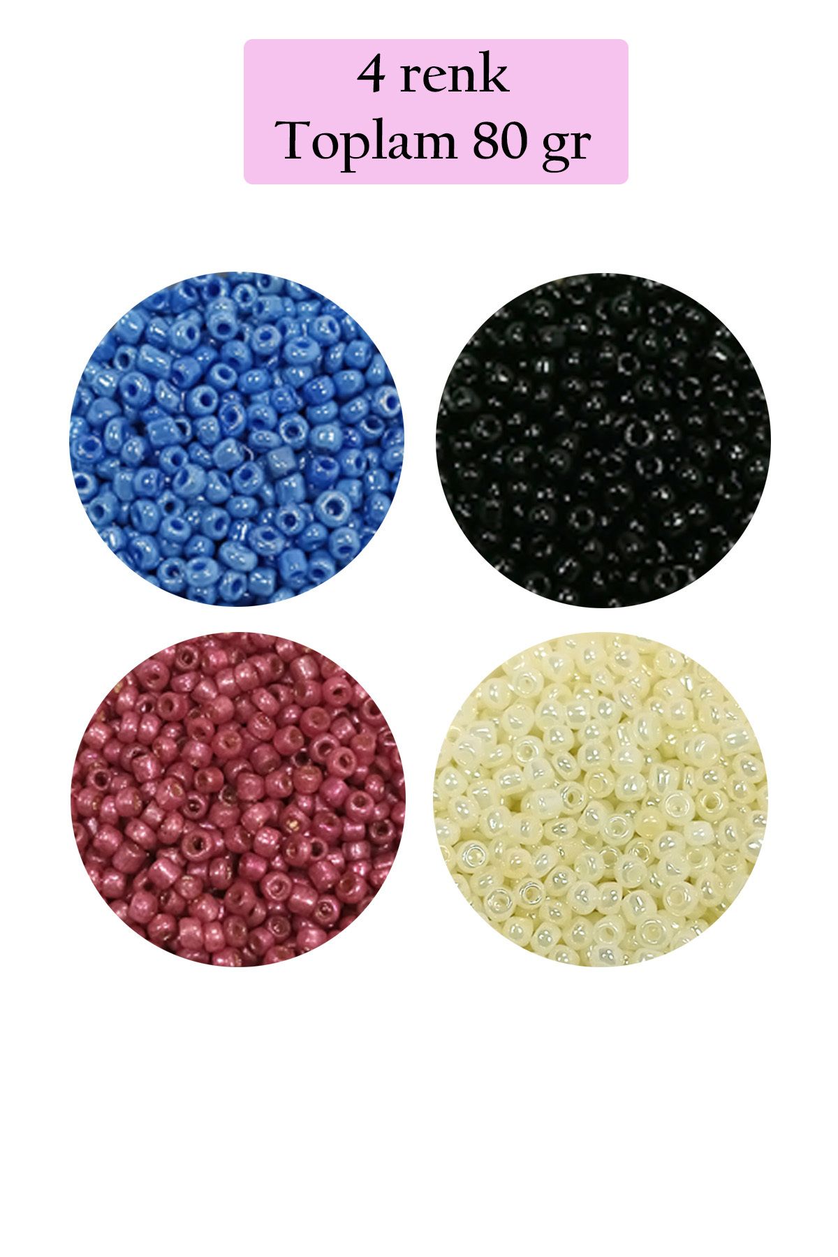 Kapamarka Dökme Cam Kum Boncuk (11/0) 2 mm - 4 Renk - Toplam 80 Gram - BNC401