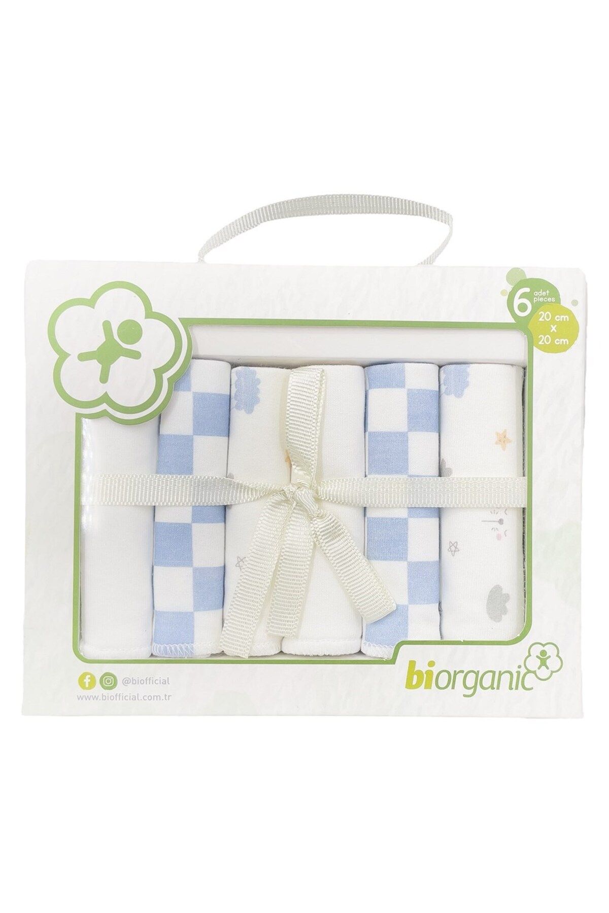 Bibaby-Blue Biorganic Patterned 6-Piece Combed Cotton Handkerchief - 57759 1