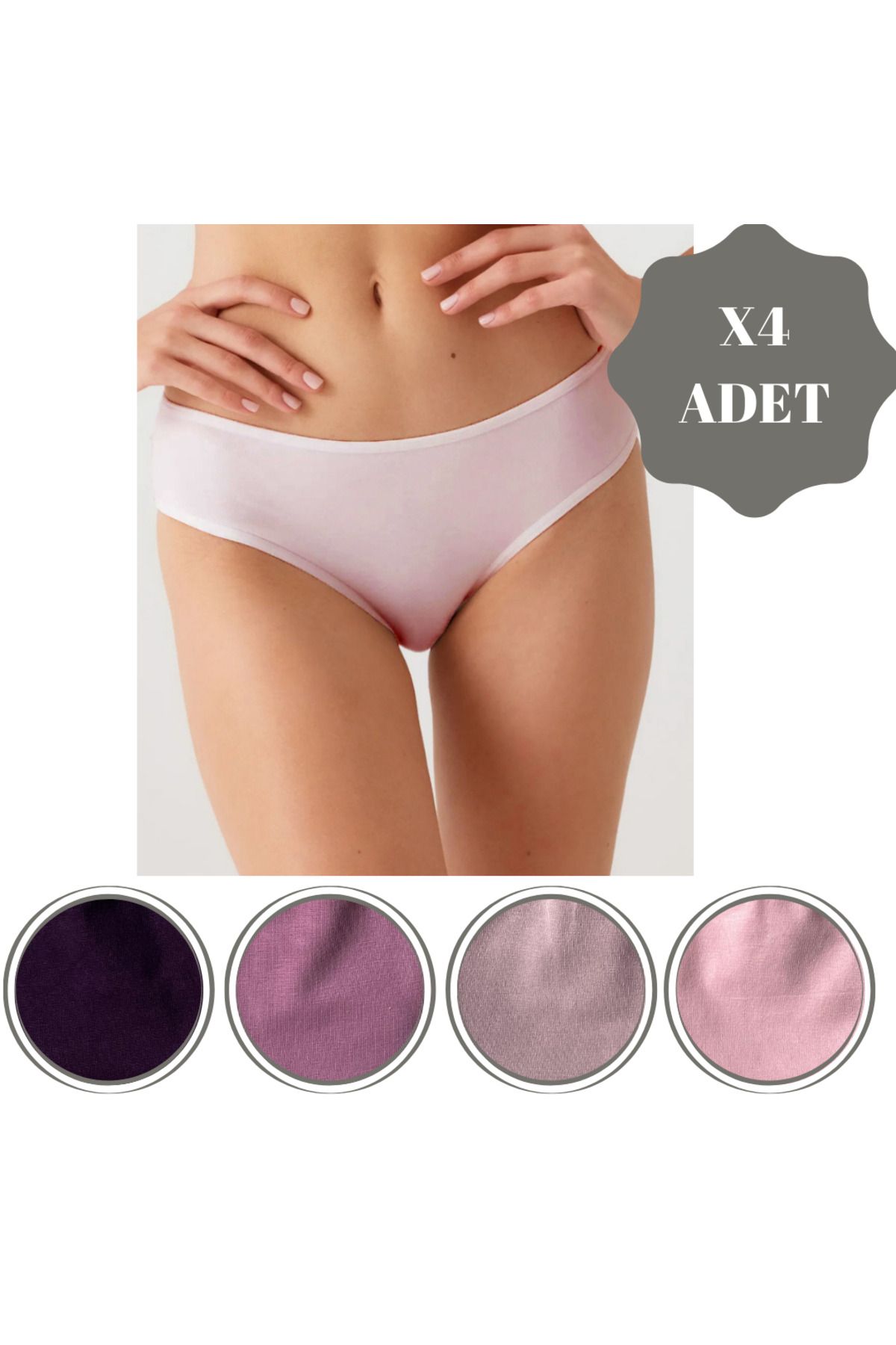 Nessa Lingerie Özten 4'lü Slip Külot Likralı Pamuklu Kadın Bikini Külot Rahat Kalıp Basic Paket  Stretch Slip