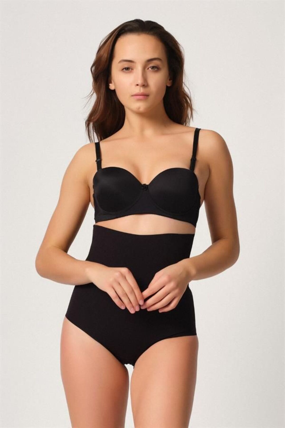 YNSGLOBAL Siyah Emay 2708 Lazer Yüksek Bel Kesim Slip Korse