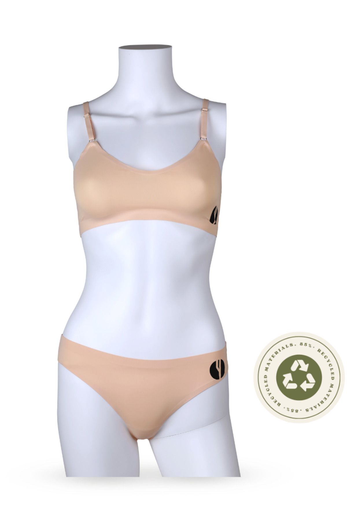 YesEco-Women's Nude Seamless Innerwear Set | Recycled Fabric Bra & V-Shape Underwear 1