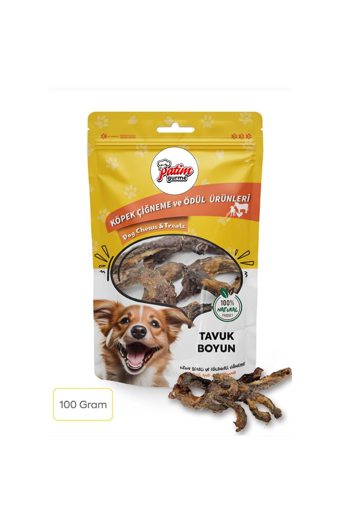 Patim Gurme Tavuk Boyun 100 Gram %100 Doğal Köpek Ödül Maması