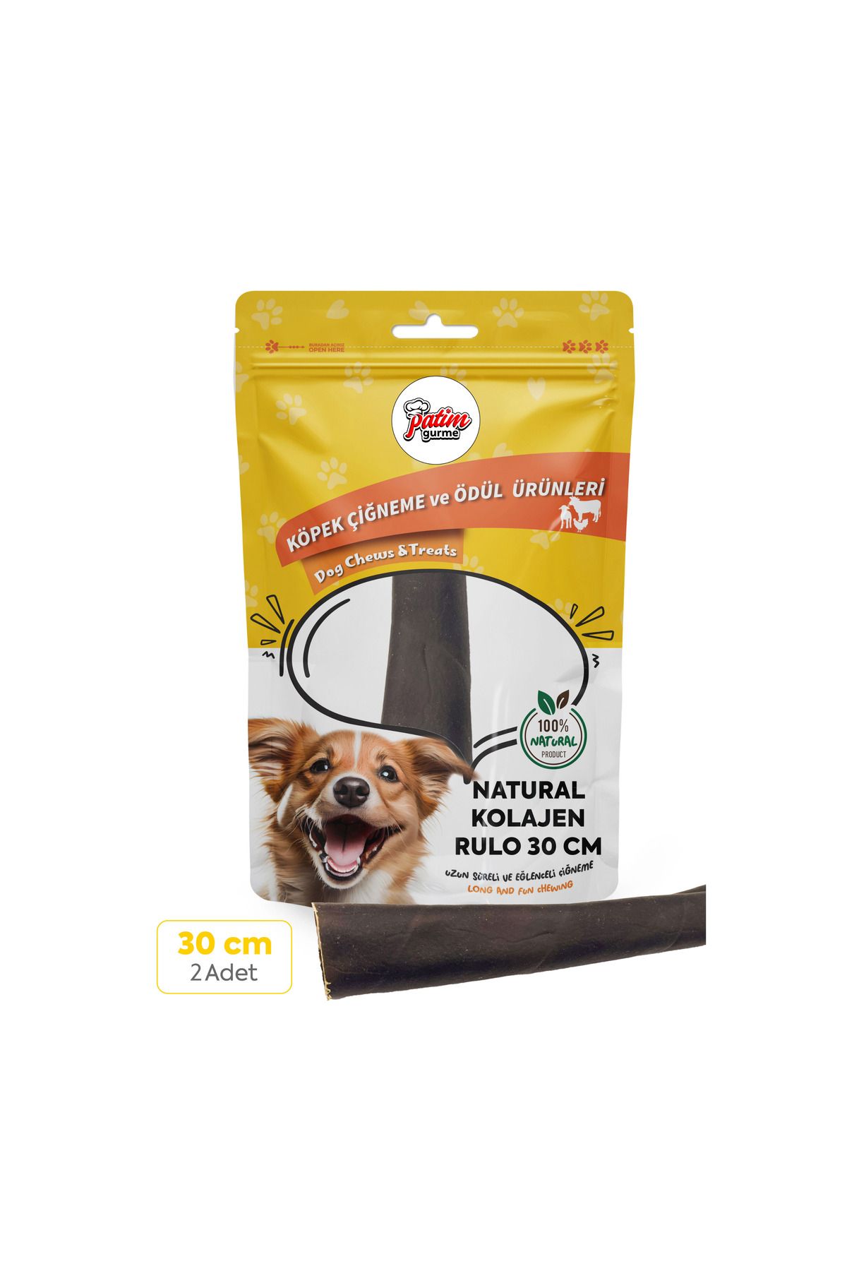 Patim Gurme Naturel Kolajen Stick 30cm 2 Adet %100 Doğal Köpek Kemirme Ürünü