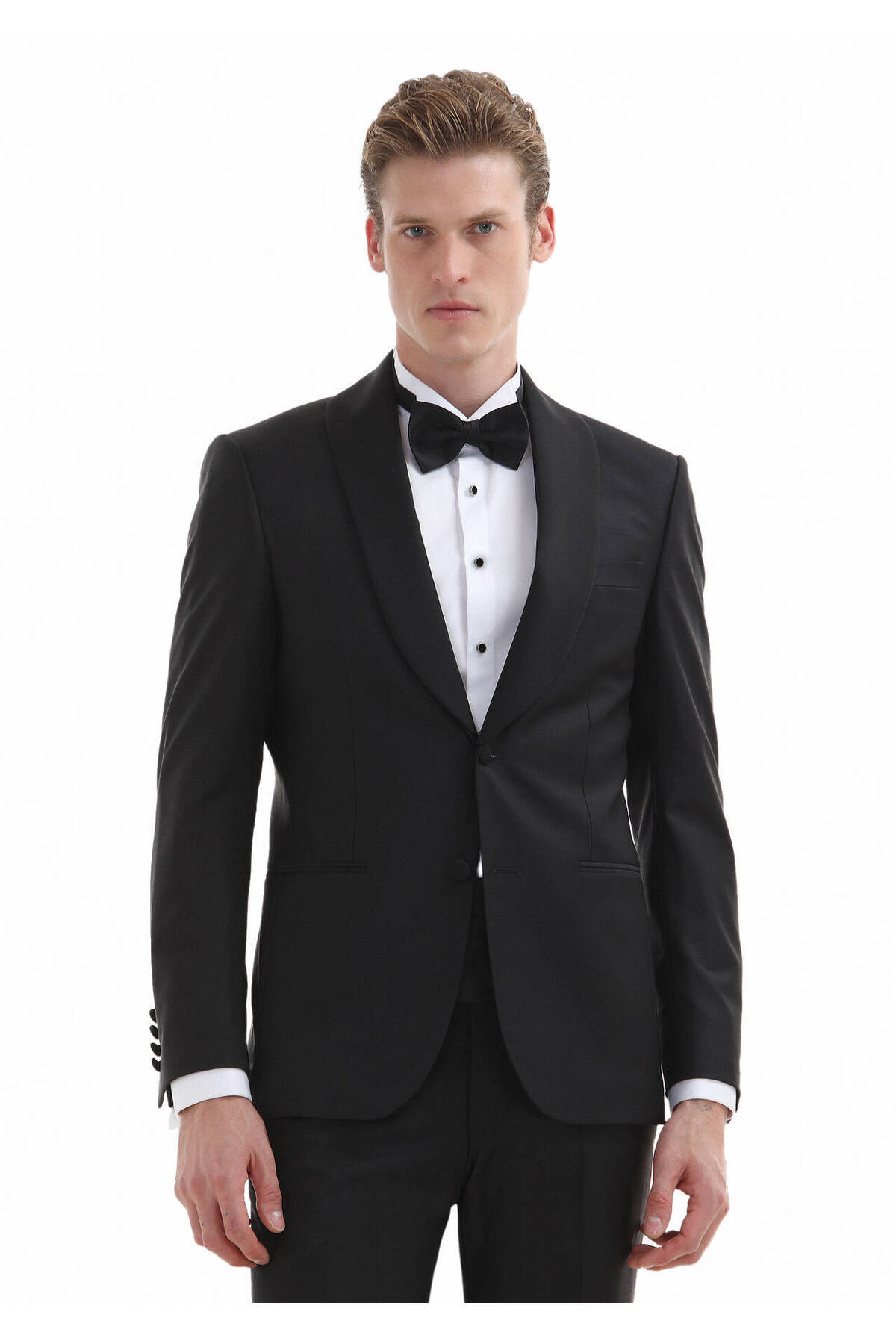 Ramsey-Weißes, schlichtes Slim Fit Smokinghemd mit Kläppchenkragen und Doppelmanschette 5