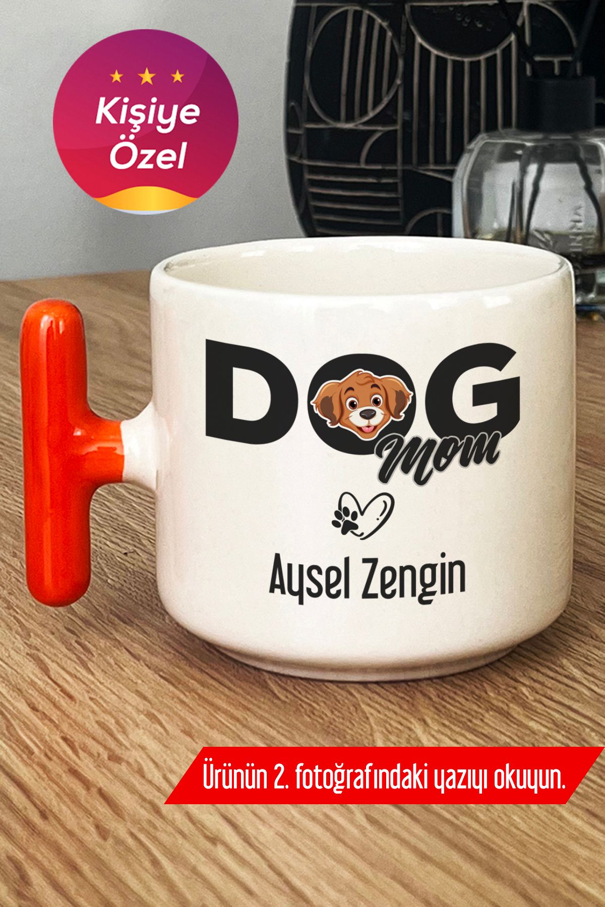 Hedizu Kişiye Özel Dog Mom Kupa Bardak T Kulplu Turuncu Köpek Annesi X3H V5Y