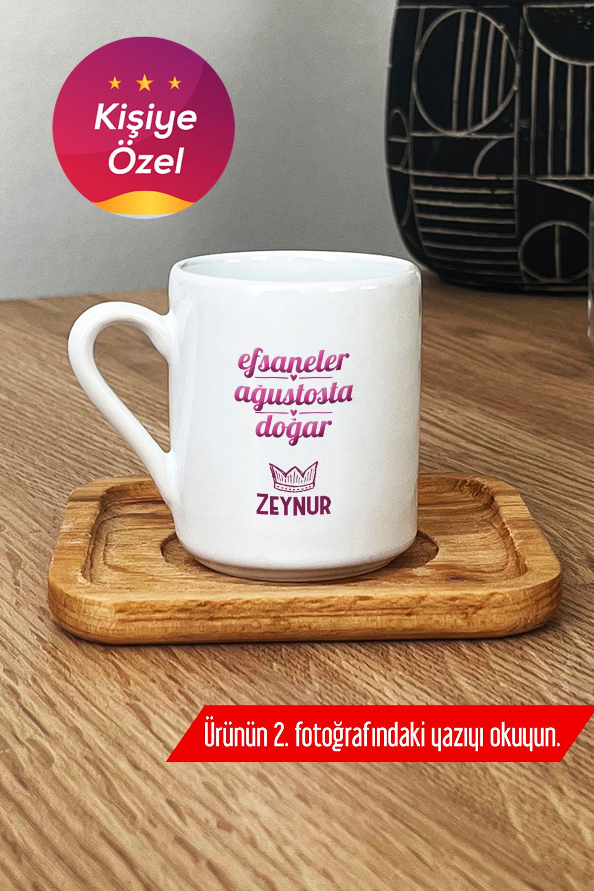 Hedizu Kişiye Özel Aslan Başak Burcu Türk Kahvesi Fincanı Ahşap Altlıklı Doğum Günü Hediyesi H7O M8P