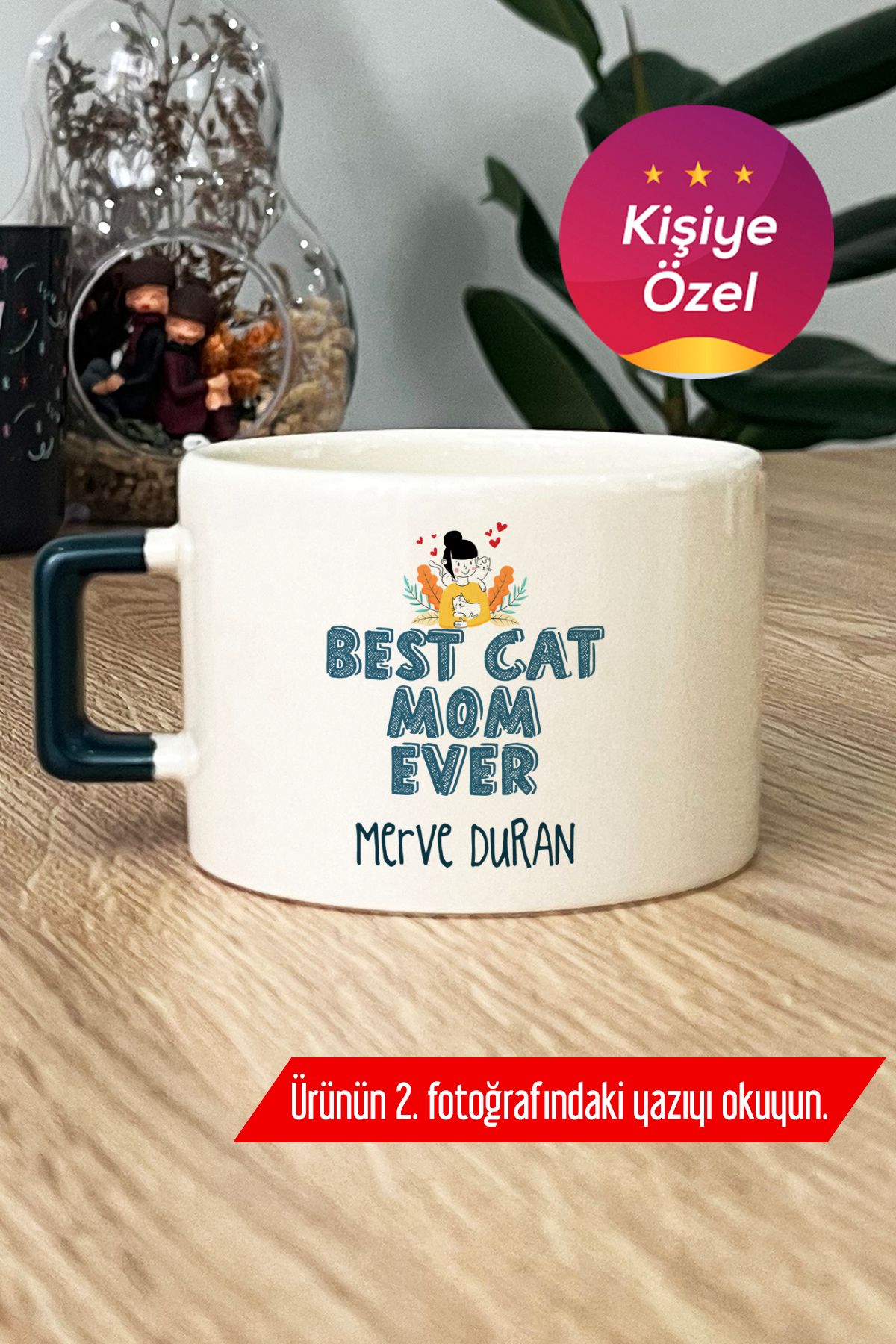 Hedizu Kişiye Özel Best Cat Mom Ever Lüks Fincan Koyu Yeşil En İyi Kedi Annesi H4İ K3G