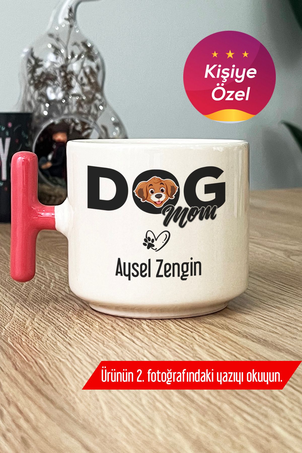 Hedizu Kişiye Özel Dog Mom Kupa Bardak T Kulplu Pembe Köpek Annesi P1D A9K